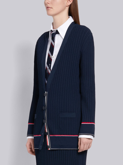 Thom Browne Navy Viscose Elite Baby Cable Low V-Neck Cardigan outlook