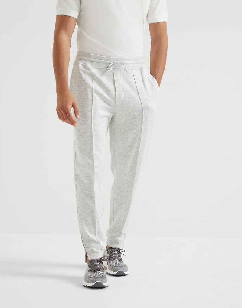 Cotton, cashmere and silk French terry double cloth trousers with Crête detail and elasticated zippe - 1