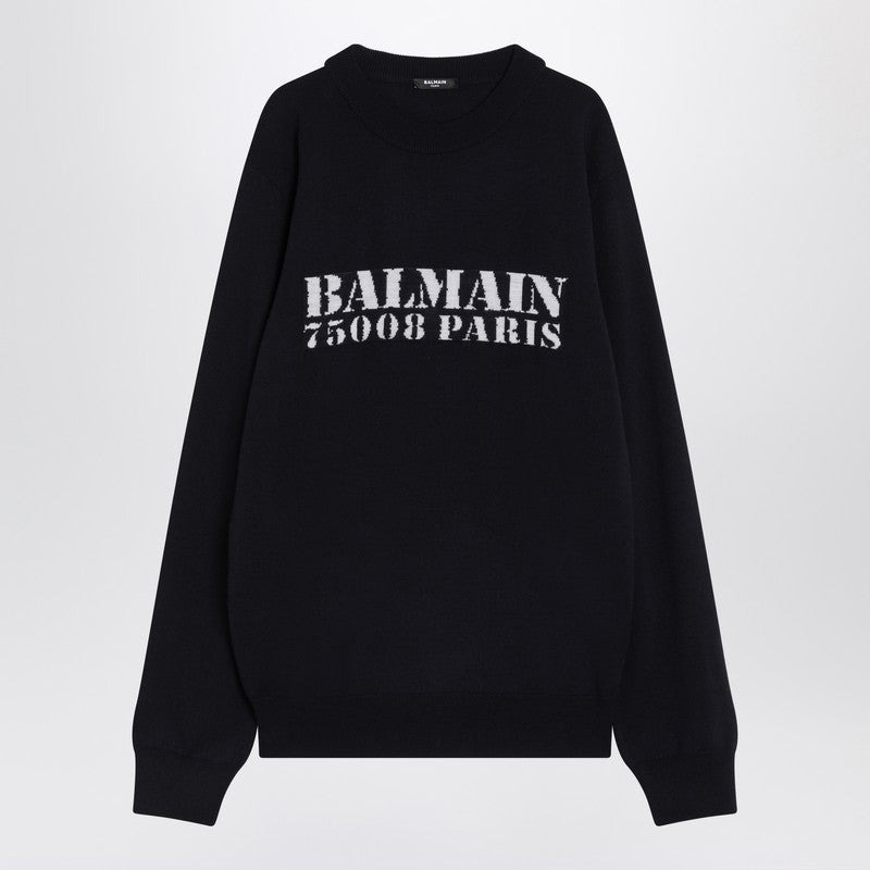 Balmain Blue Wool Sweater With Logo Men - 1