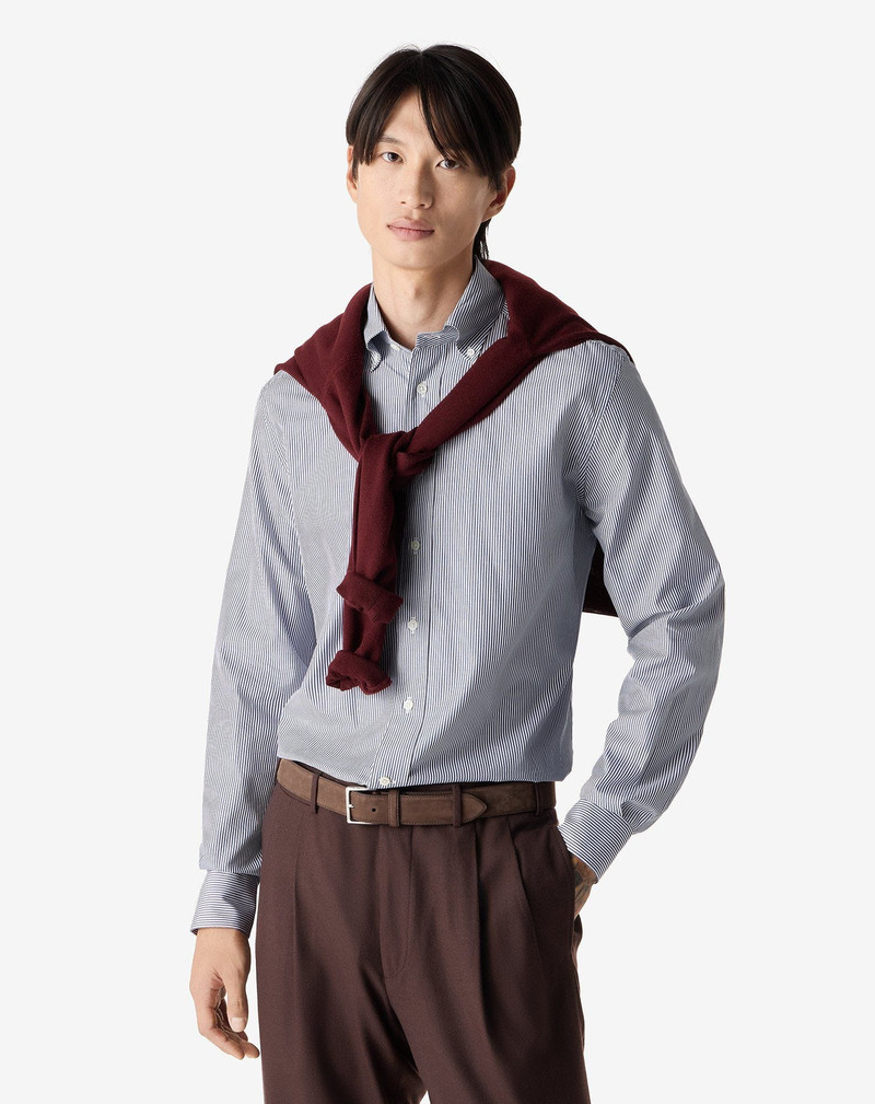 CORNELIANI Cotton twill shirt with white/Blue stripes outlook