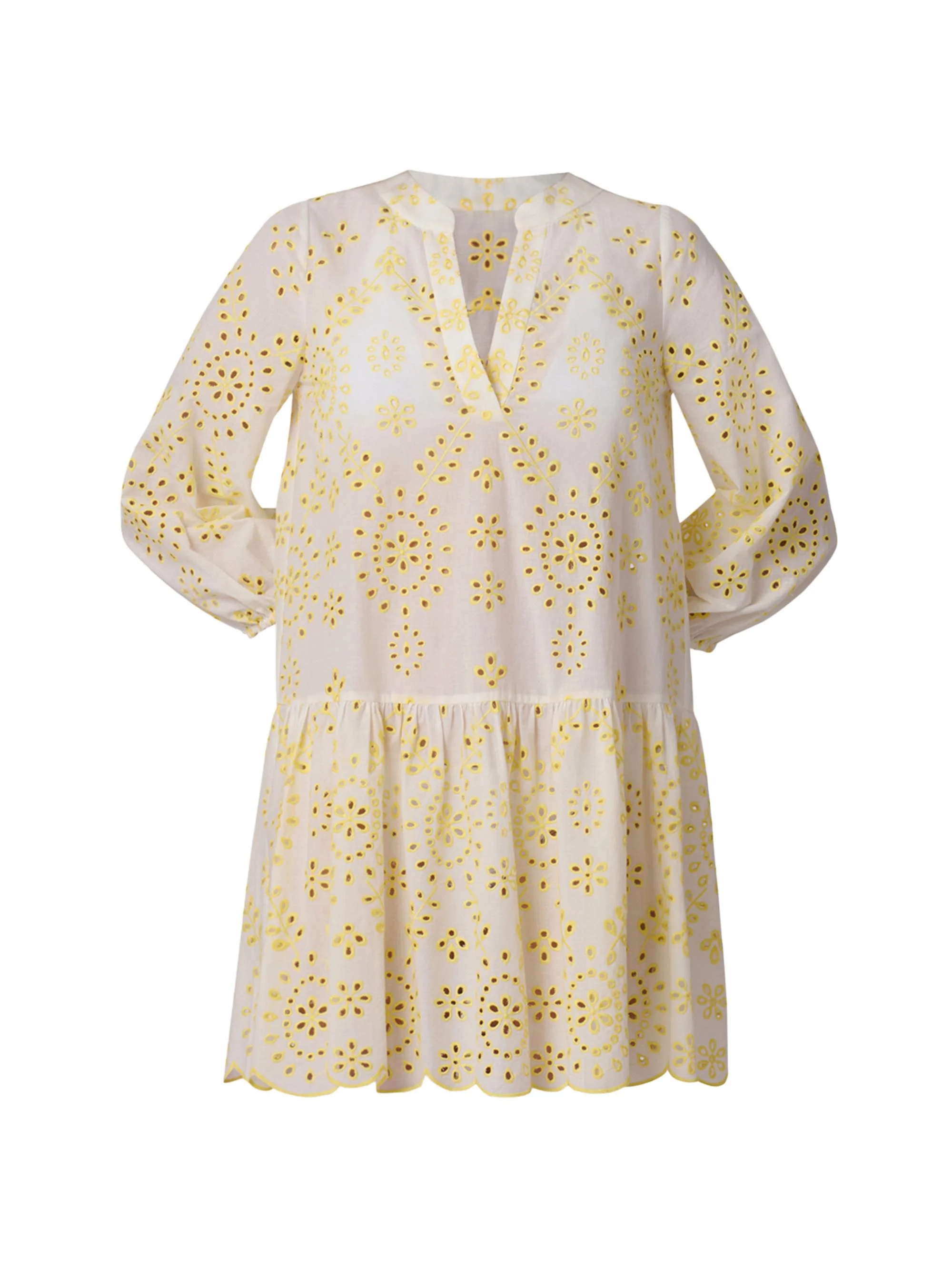 Women's Umbrella Broderie Anglaise Cotton Minidress - Lemon - 1