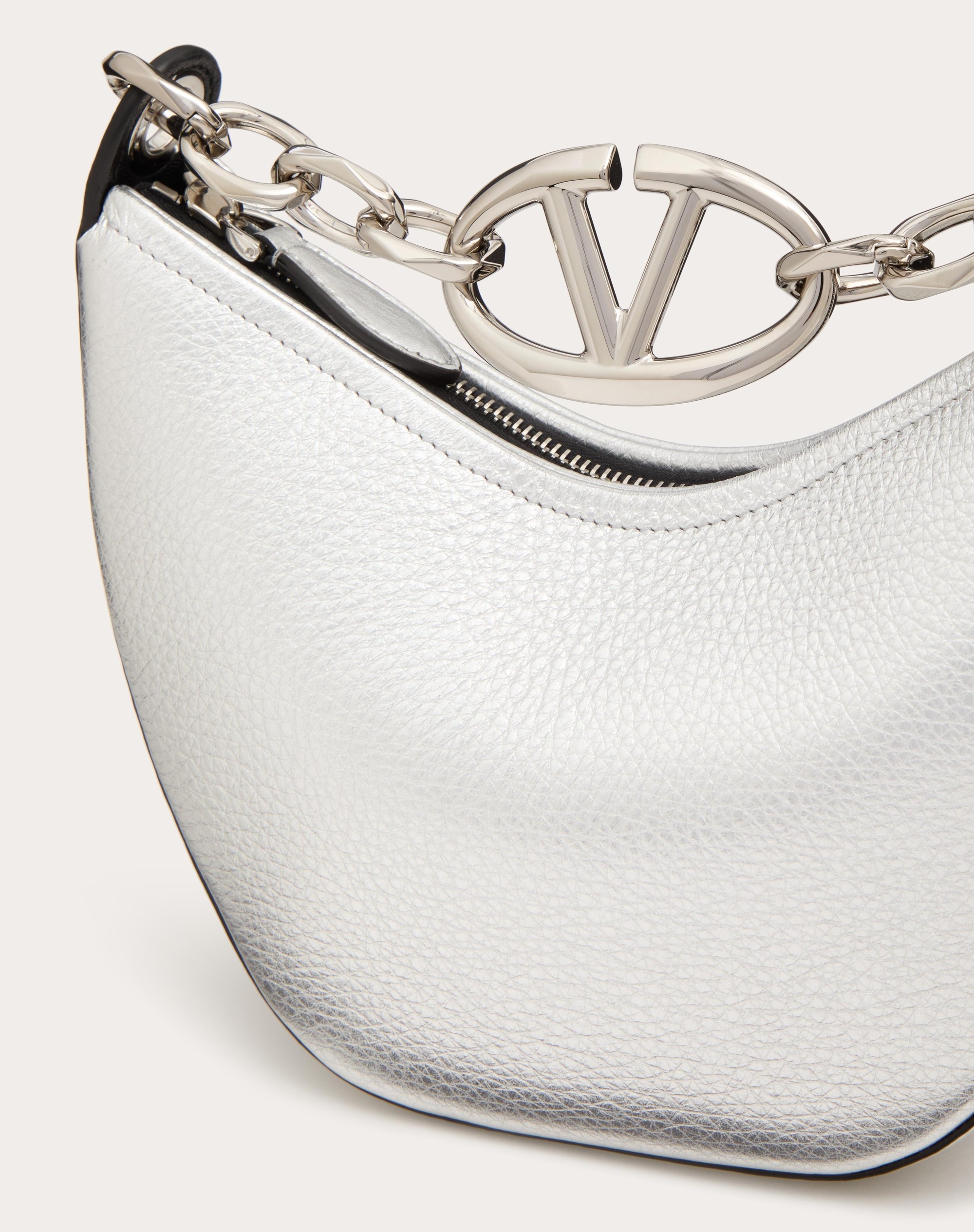 VLOGO MOON MINI HOBO BAG IN METALLIC GRAINY CALFSKIN WITH CHAIN - 8