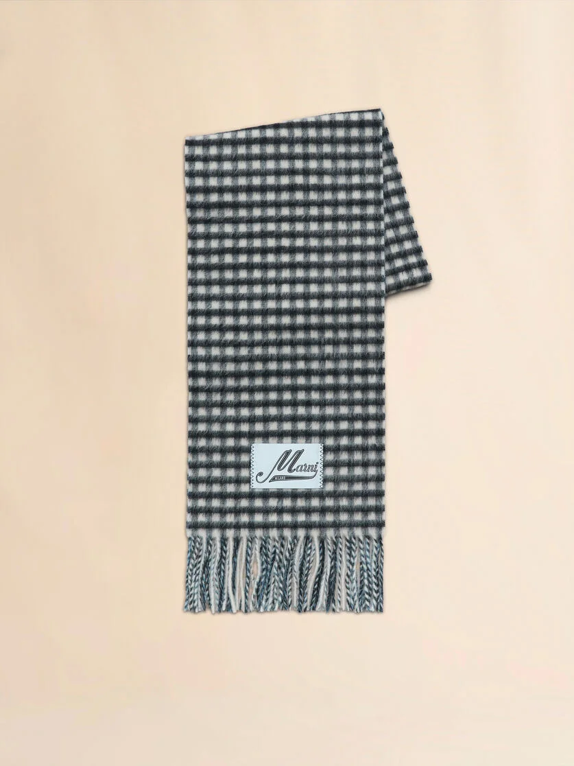 DOUBLE CHECK WOOL AND MOHAIR BLACK AND WHITE SCARF - 1
