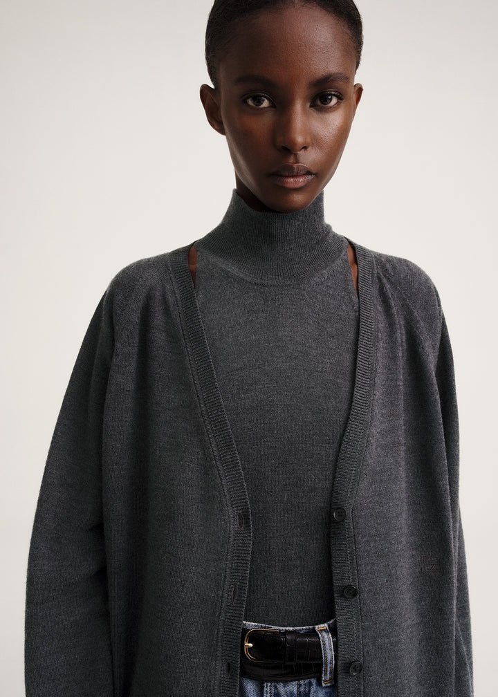 Raglan-sleeve wool cardigan dark grey mélange - 4