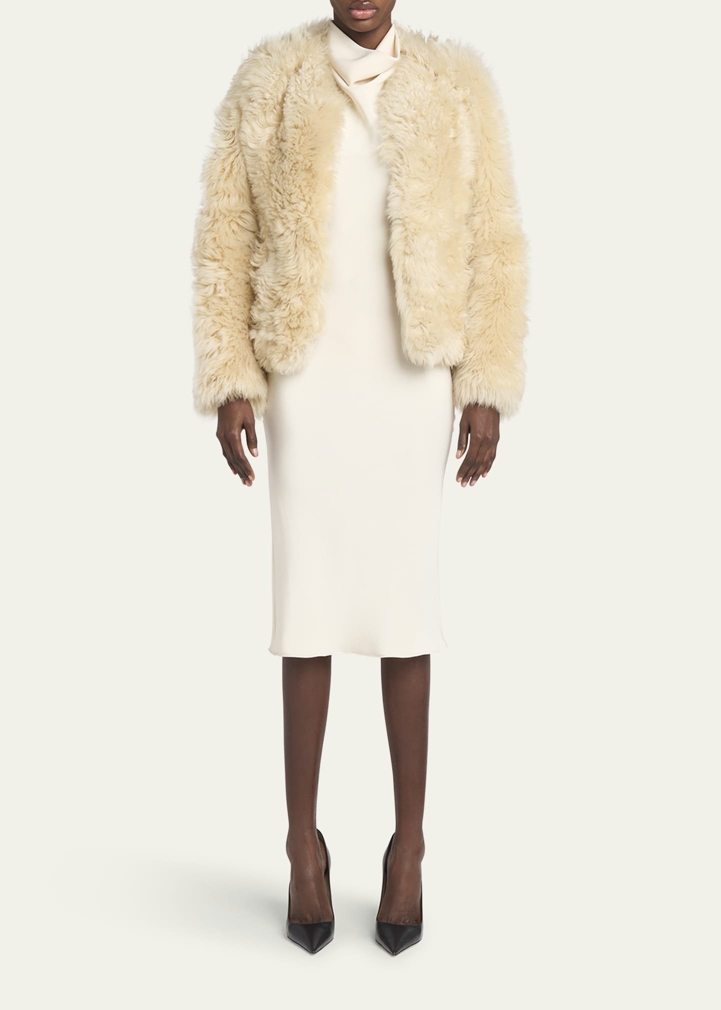 Curly Sheep Shearling Collarless Jacket - 2