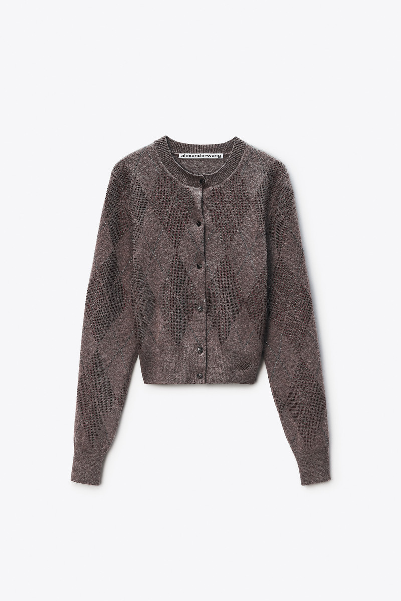 Crystal Hotfix Wool-Blend Argyle Cardigan 1