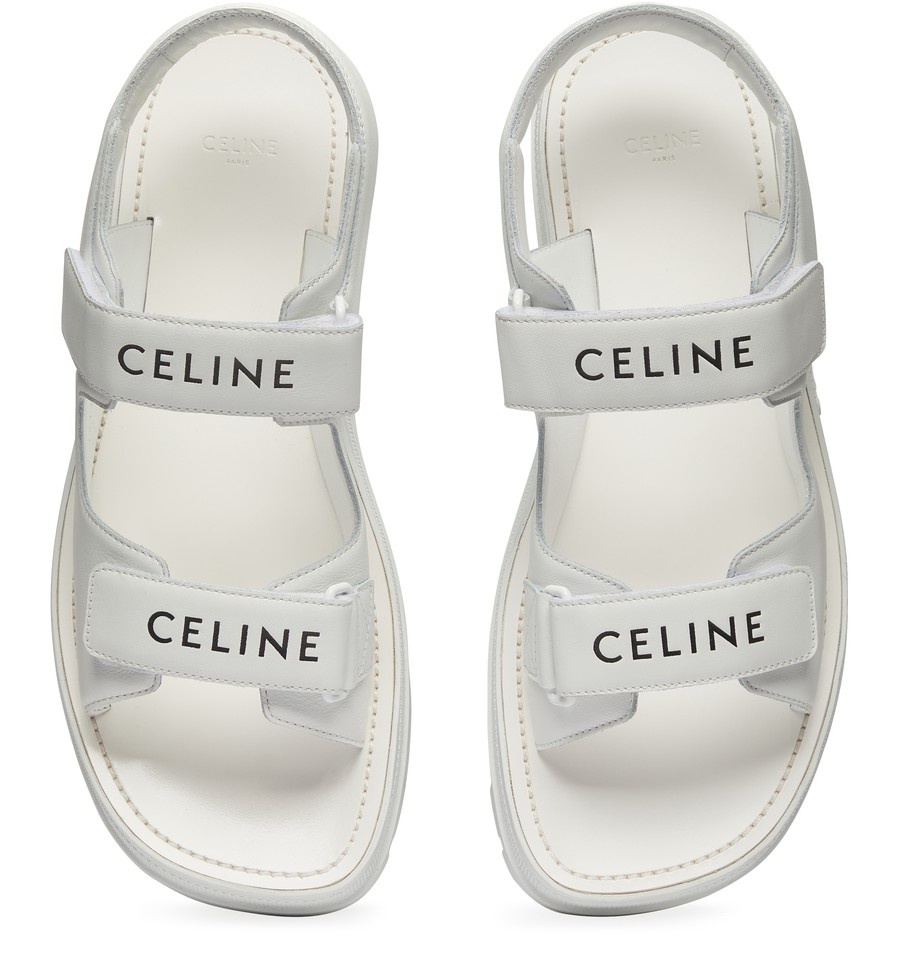 サンダル・ミュール CELINE | CELINE LEO SCRATCH SANDAL IN CALFSKIN Celine Leo Scratch Sandal Shearling Fur Tan Leather Logo