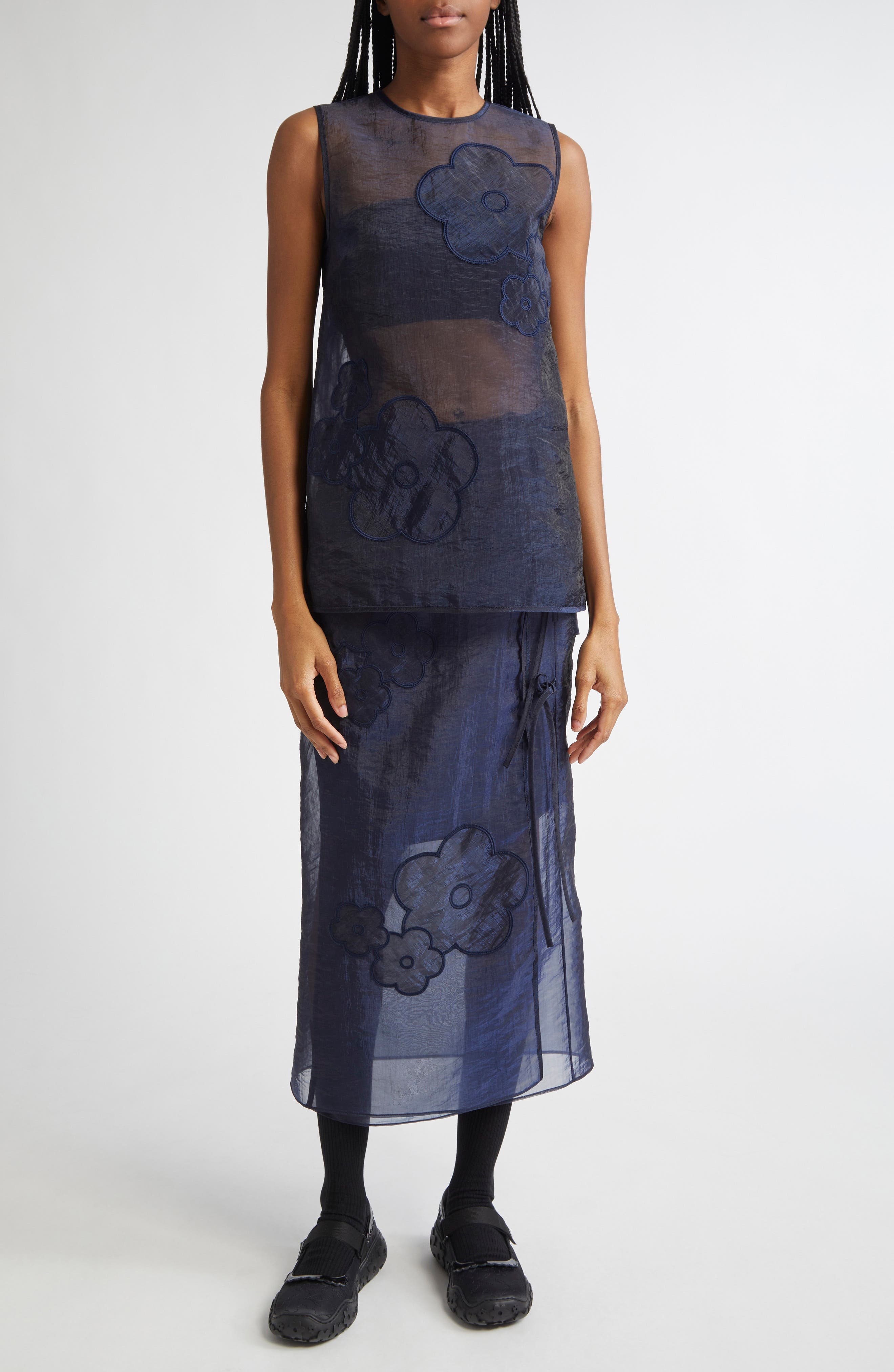 Cecilie Bahnsen Alba Floral Embroidered Top in Navy at Nordstrom - 2
