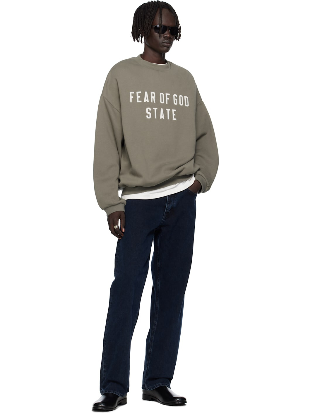 Gray 90s Fit Fleece Crewneck Sweatshirt - 4