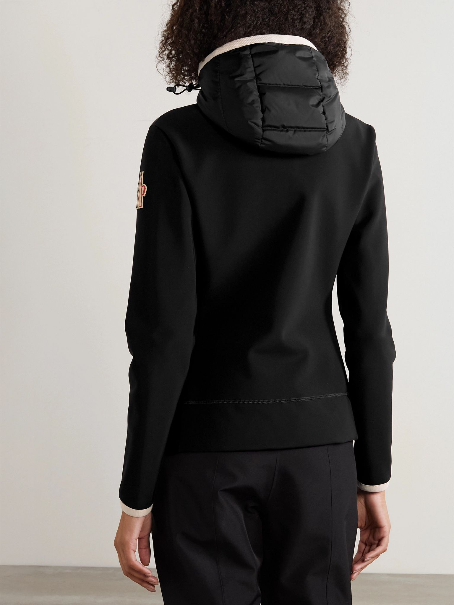 Hooded paneled twill and quilted stretch-shell down jacket Black - 4