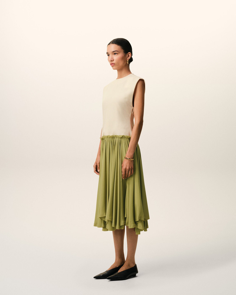 WHITE AND GREEN BICOLOR NEW WOOL MIDI DRESS 6