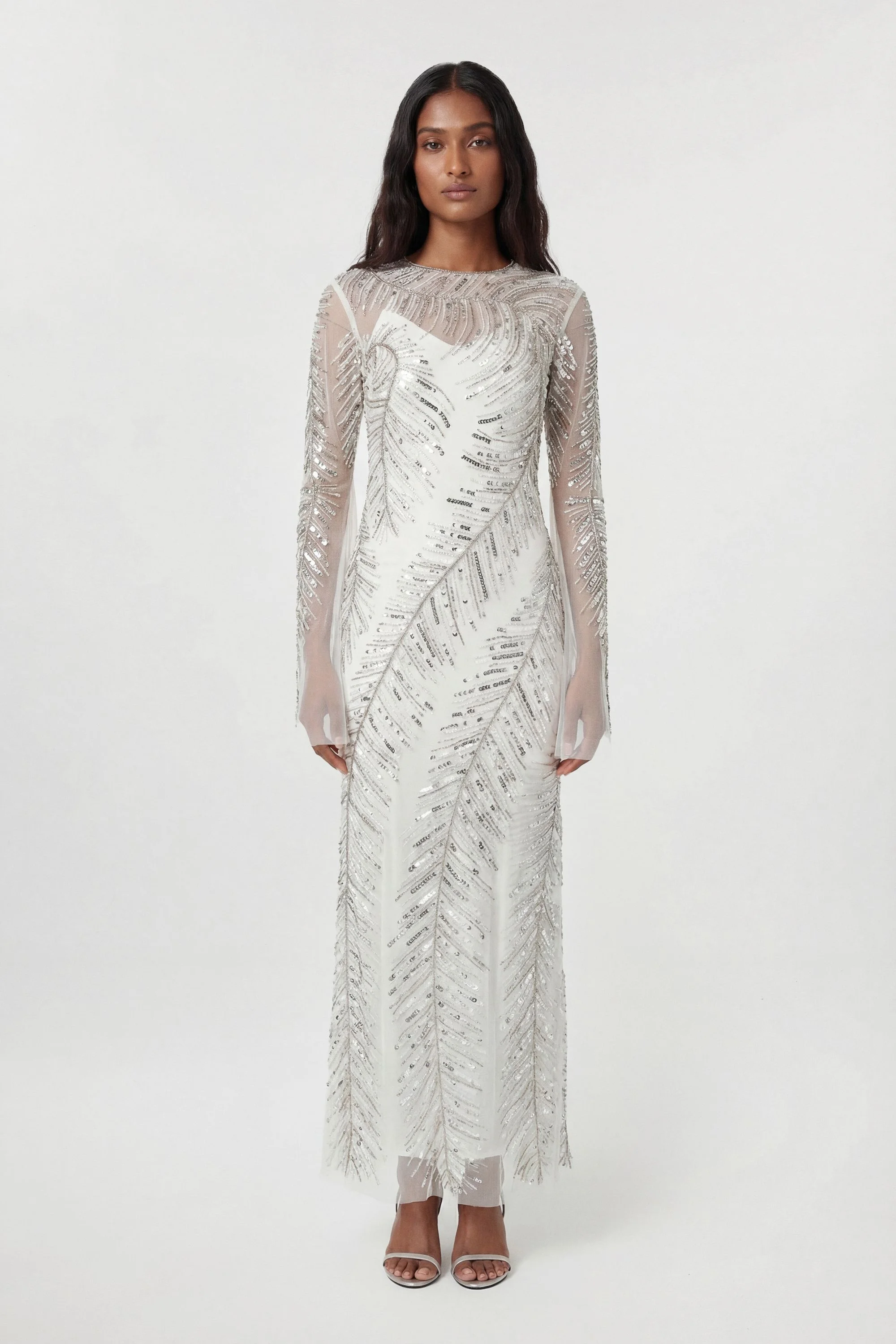 Feather Crystal Embellished Maxi Dress - 1