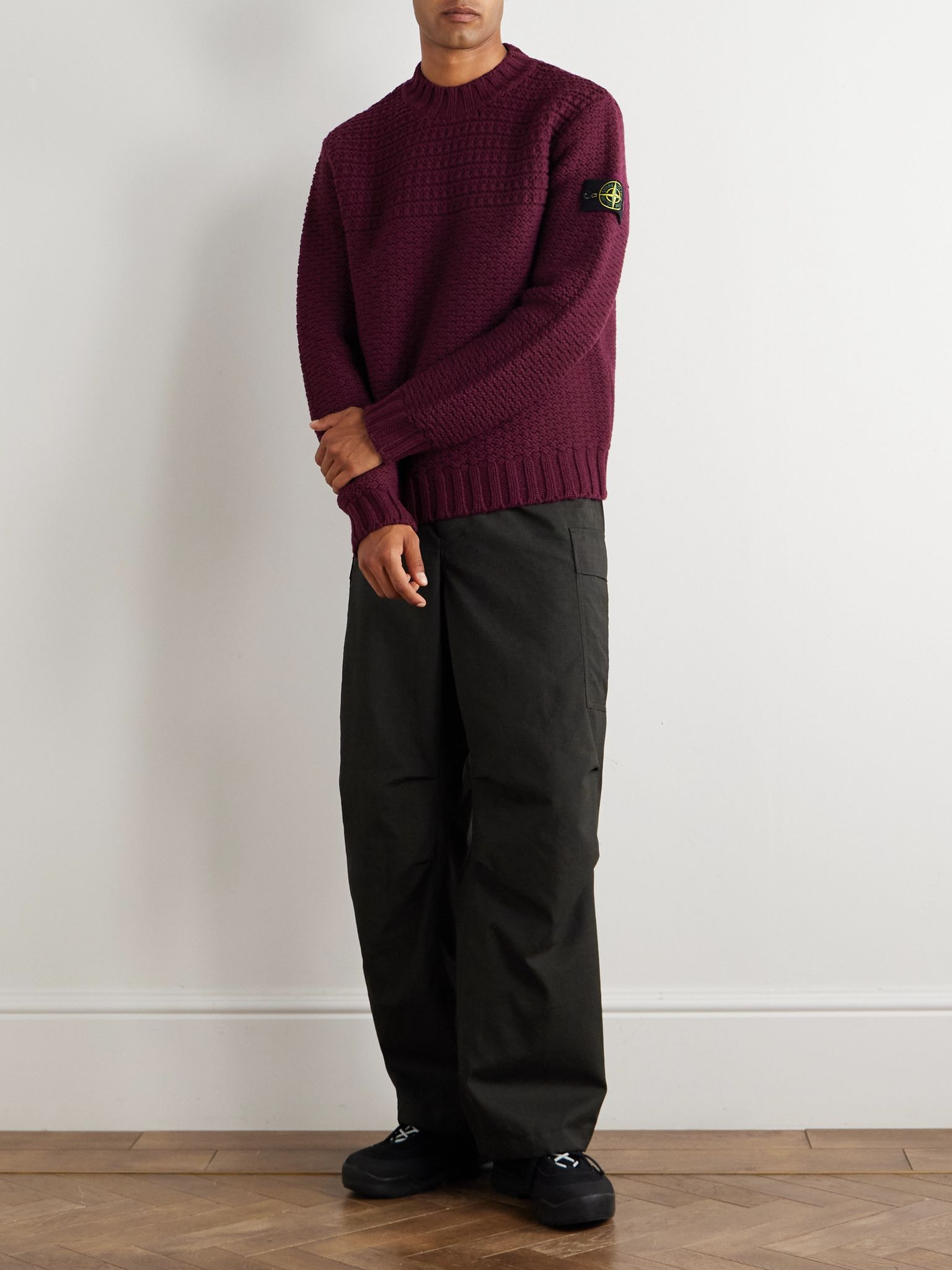 Logo-Appliquéd Ribbed Virgin Wool Sweater Red - 2