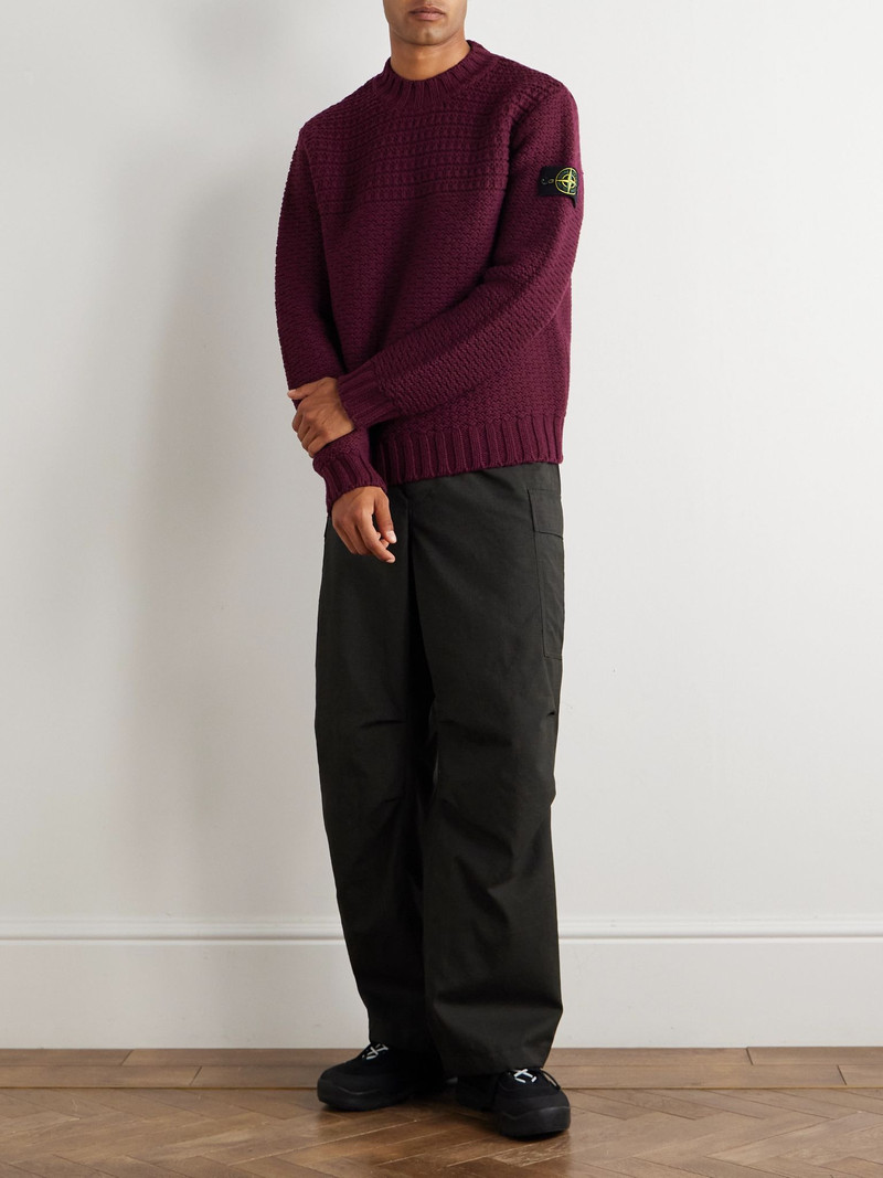 Stone Island Logo-Appliquéd Ribbed Virgin Wool Sweater Red outlook