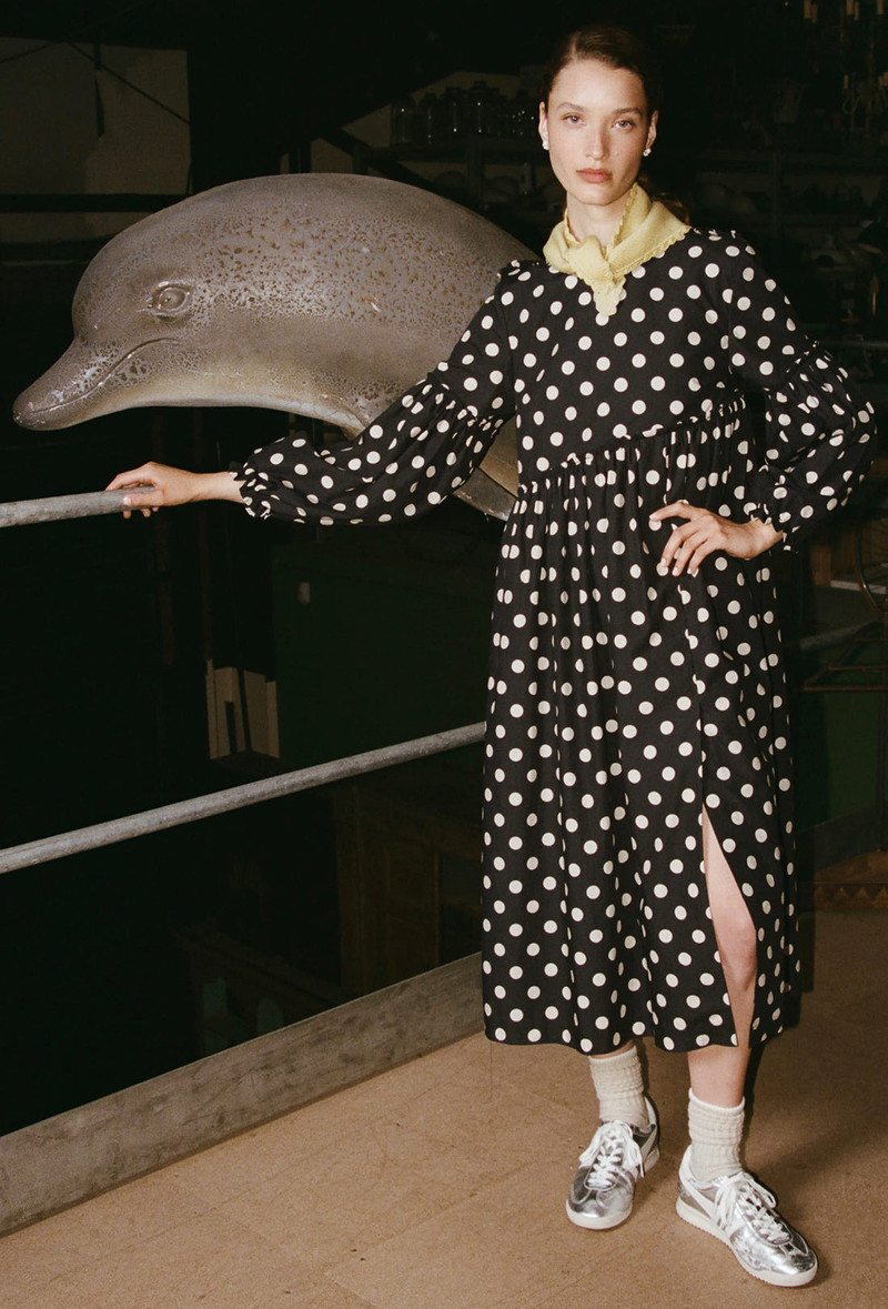 Fenella Dress - Black/Ecru Spot 1