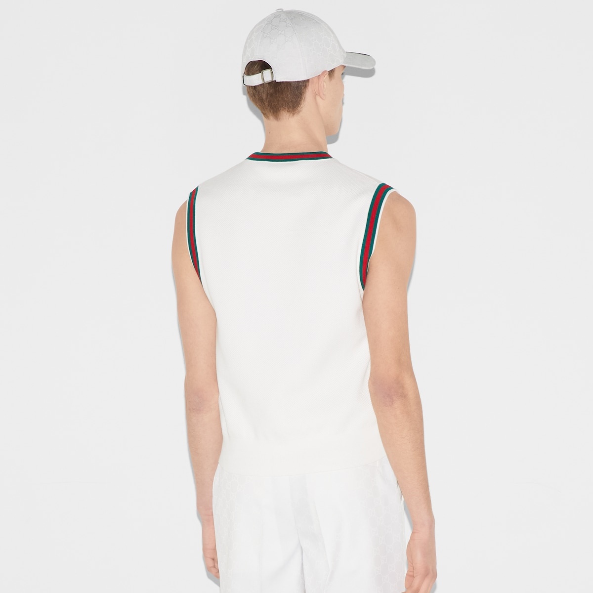 Cotton knit vest with Web - 4