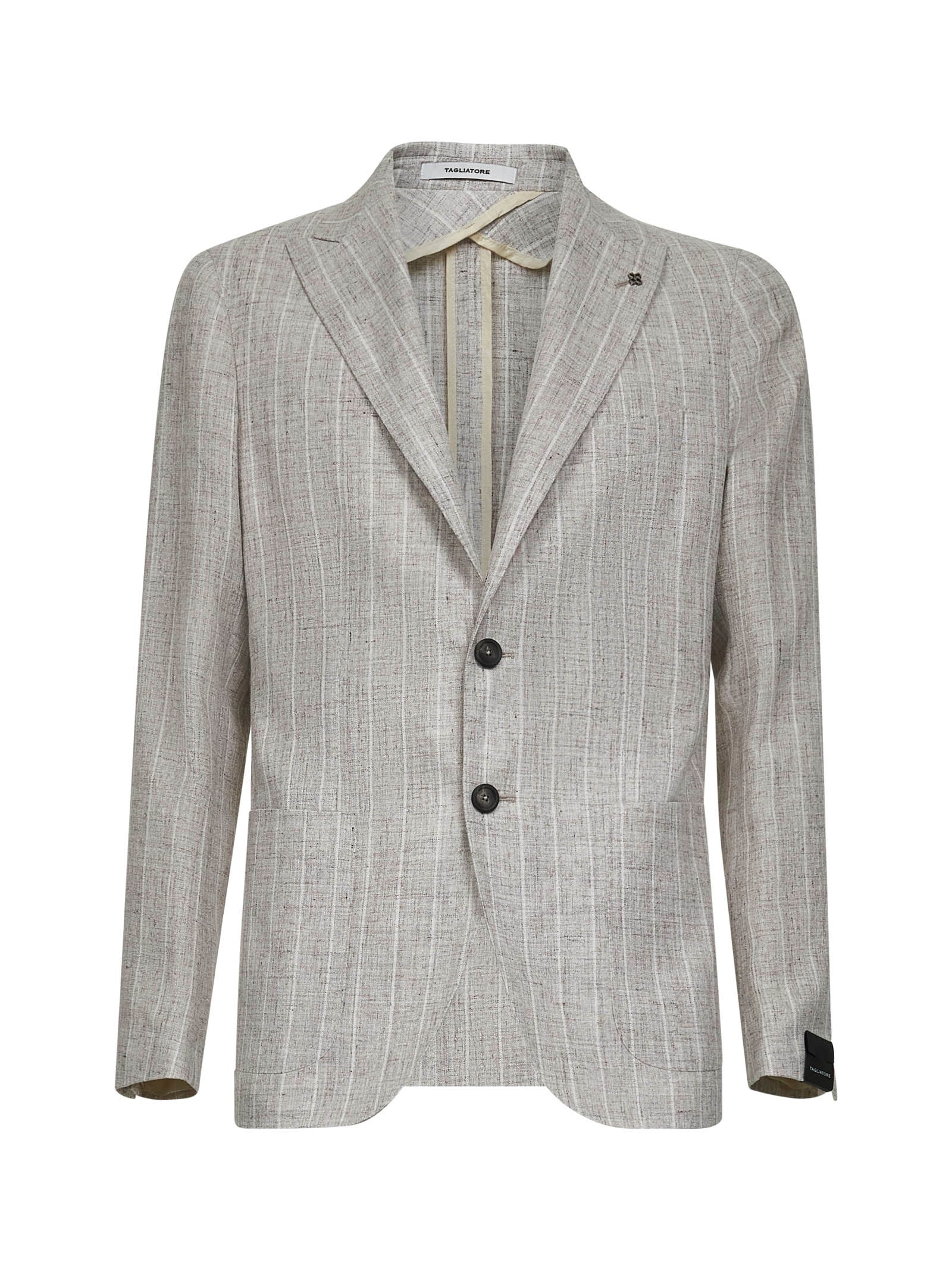 TAGLIATORE - Tagliatore Men Beige Pinstriped Linen Blend Montecarlo Blazer - 1
