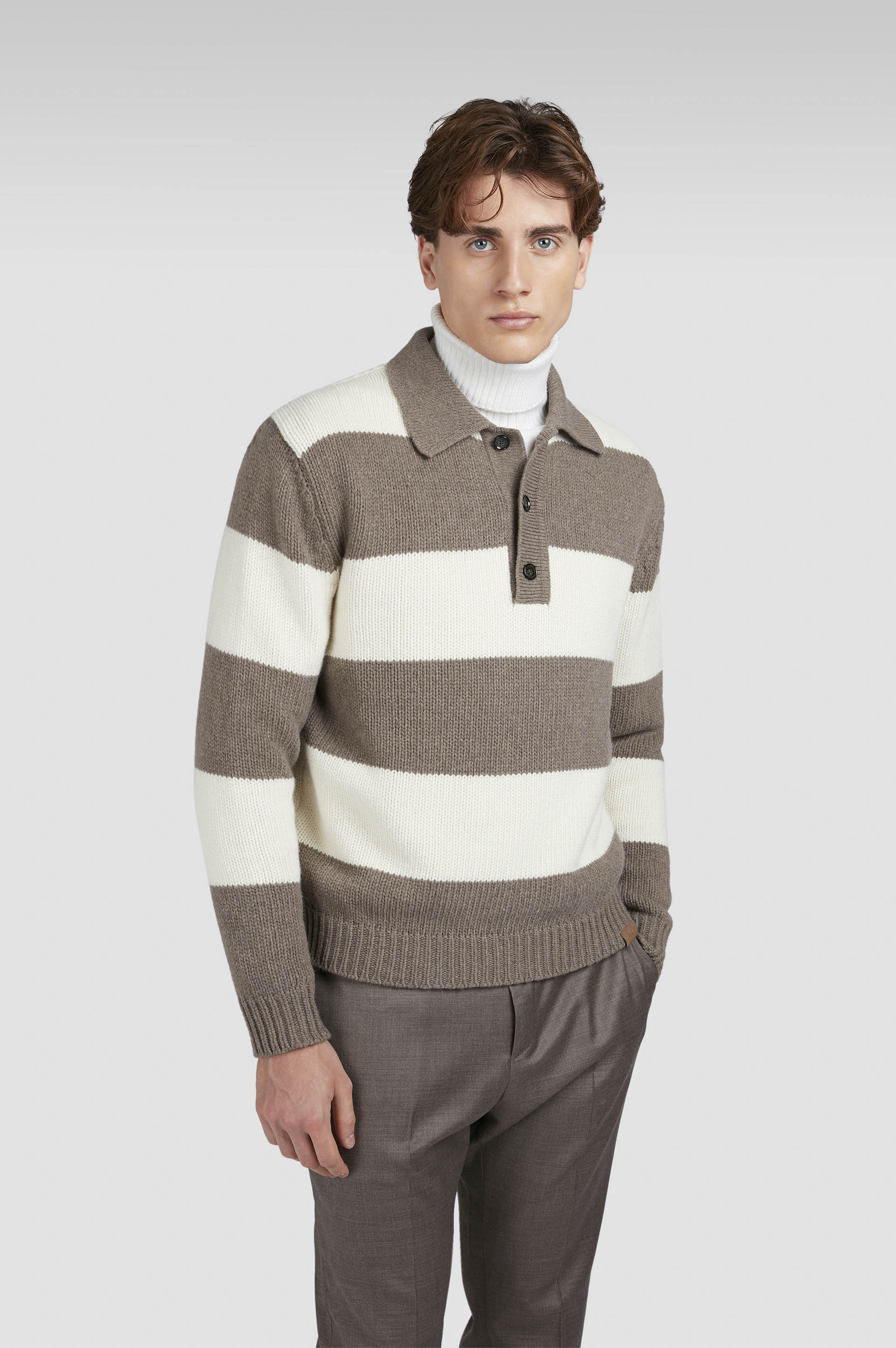 STRIPED RE-WOOL POLO SHIRT - 6