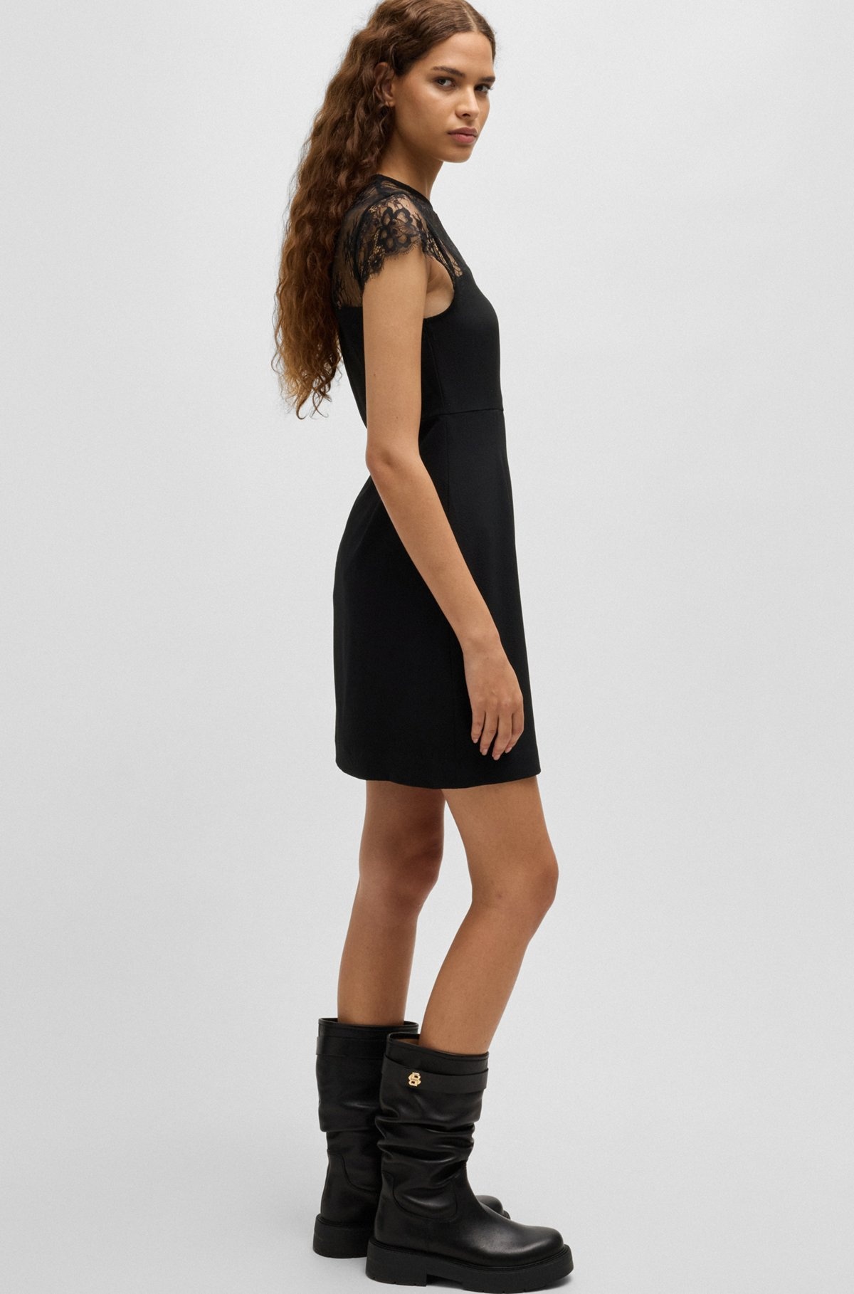 SLIM-FIT DRESS WITH LACE INSERT - 6