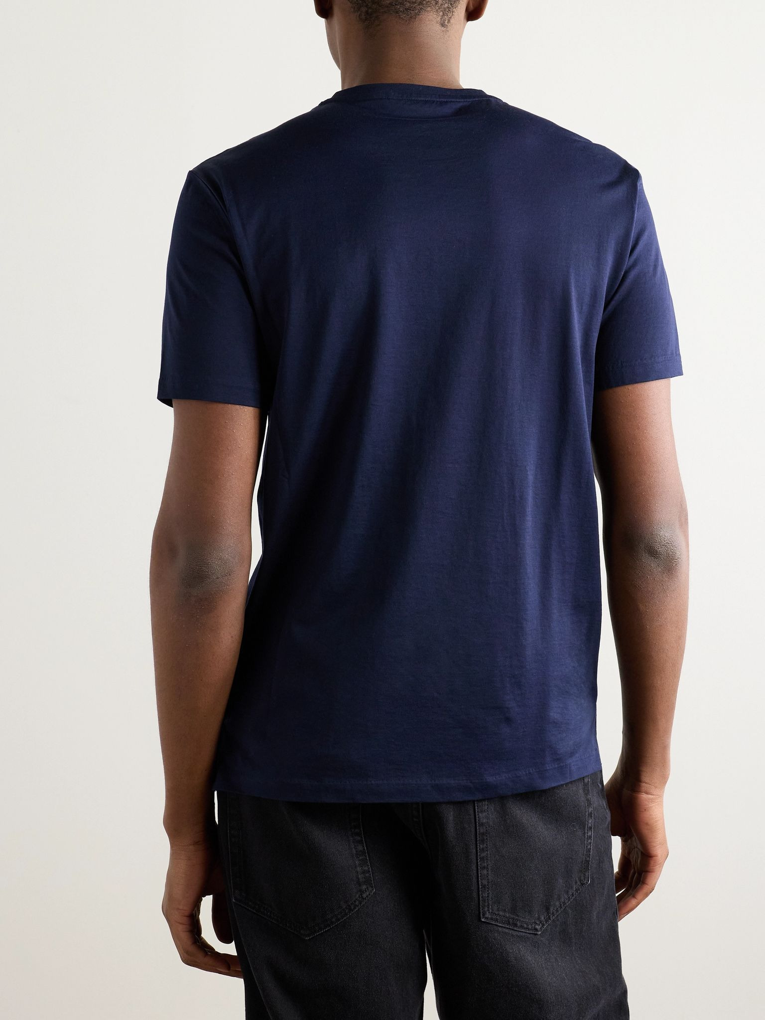 Logo-Embroidered Cotton-Lisle T-Shirt Navy - 4