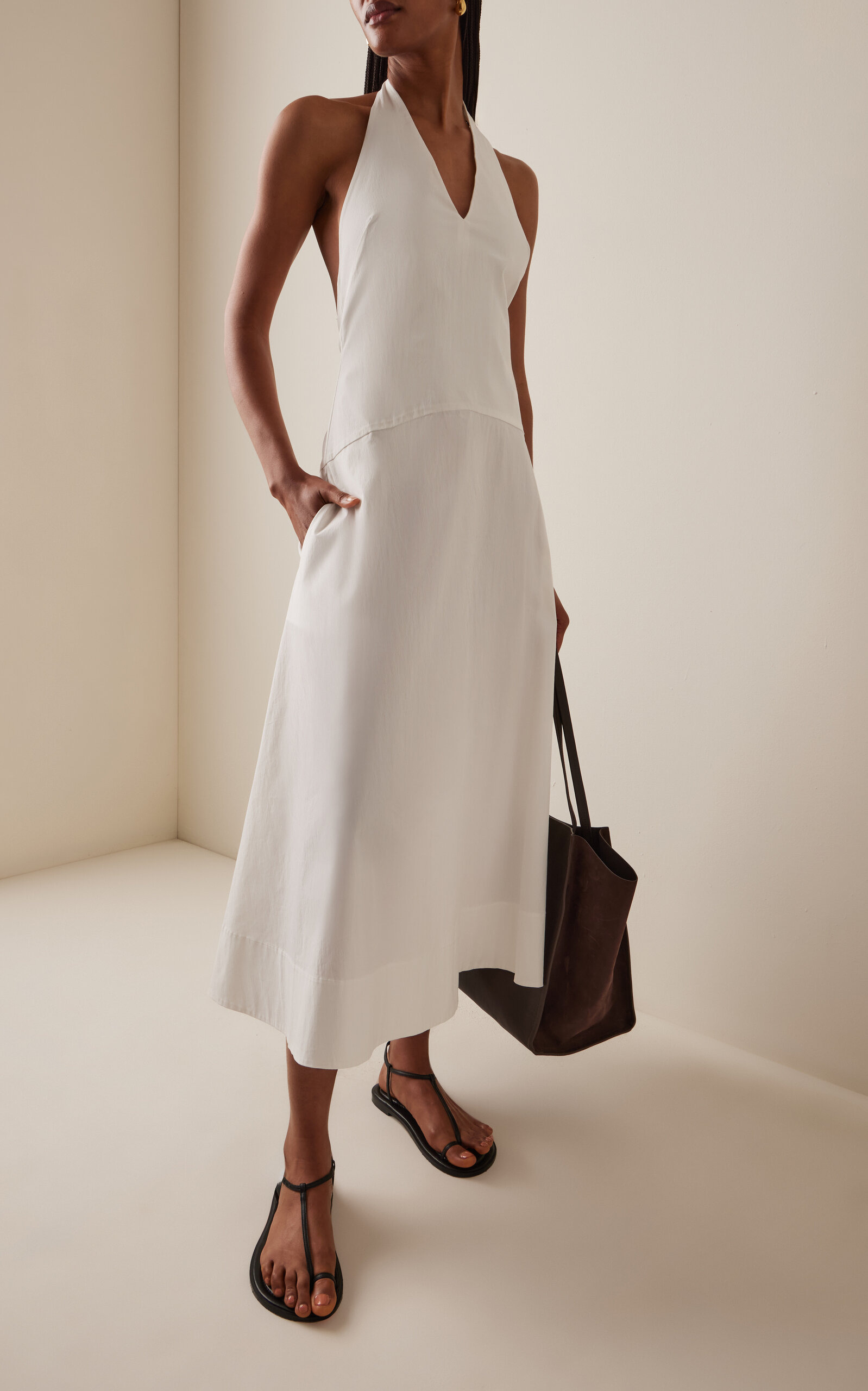 Halter Cotton-Blend Midi Dress white - 2