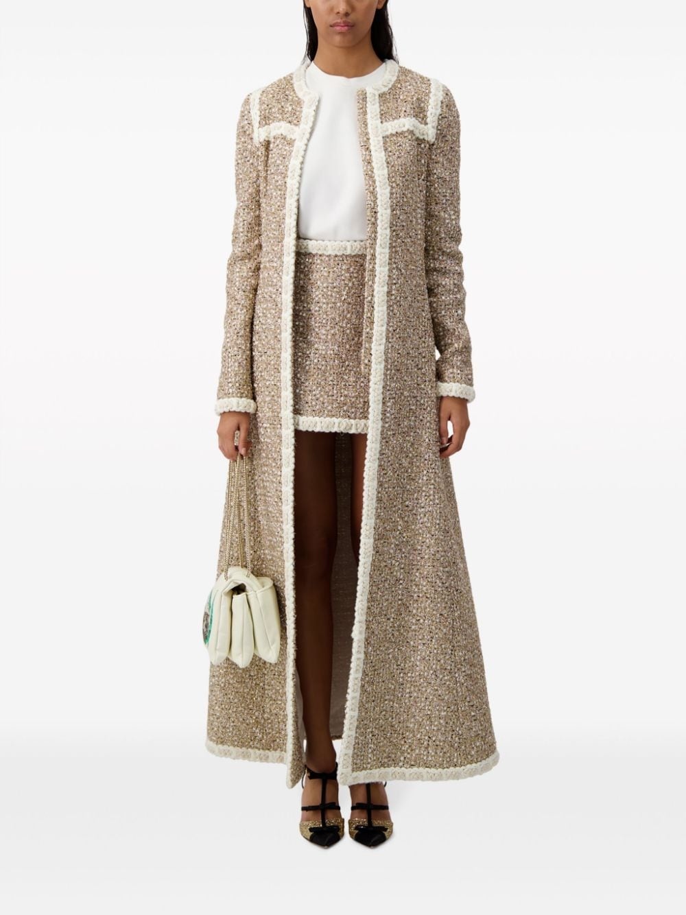 braided-trim tweed coat - 2