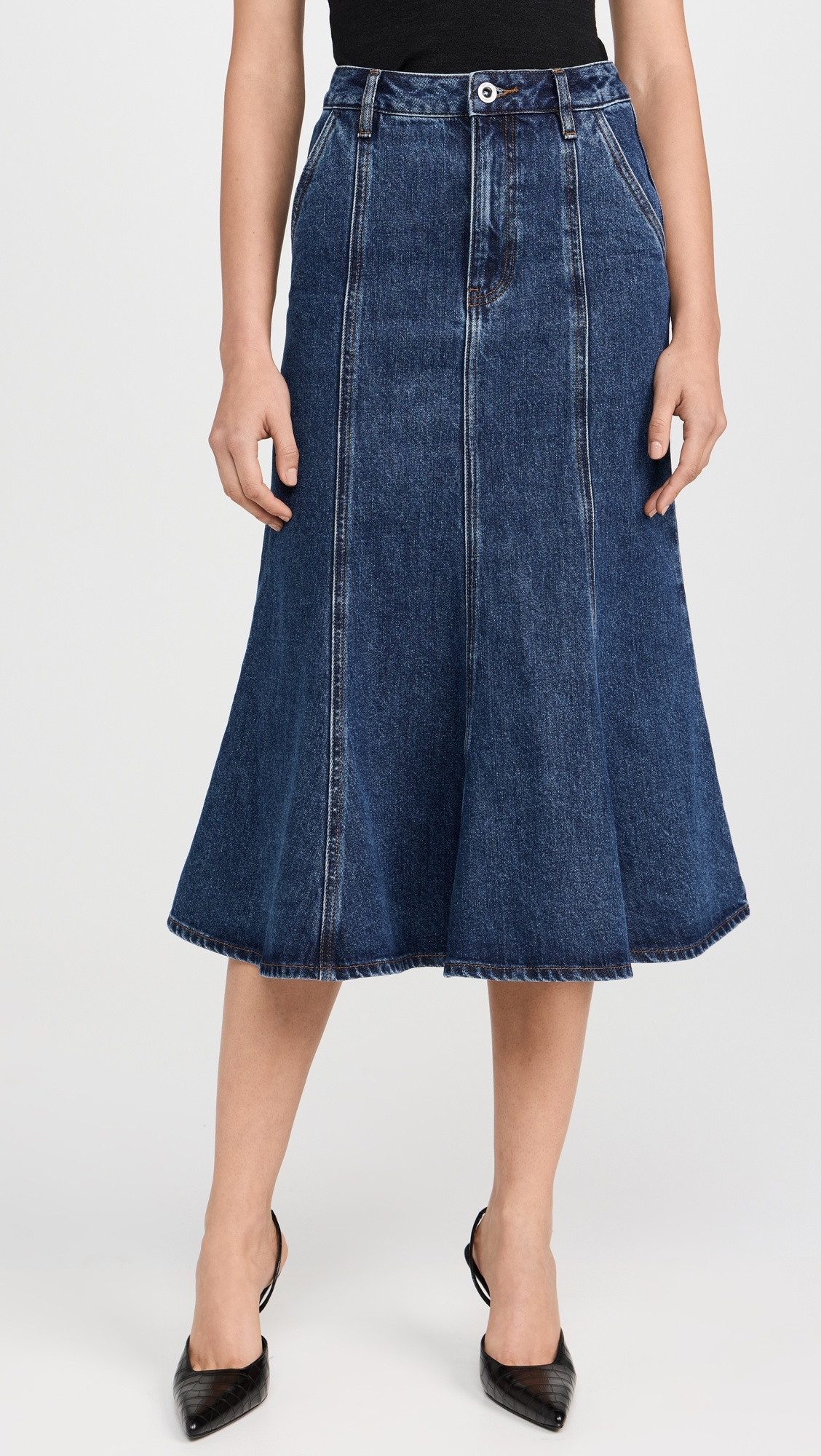 【送料&関税込】self-portrait Denim Flared Midi Skirt self-portrait Flared Denim Midi Skirt | shopbop | REVERSIBLE