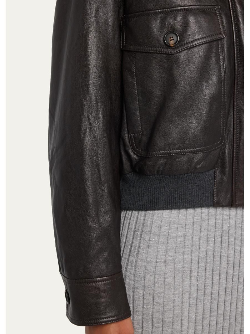 Waxed Leather Aviator Jacket With Lamb Shearling Collar 5
