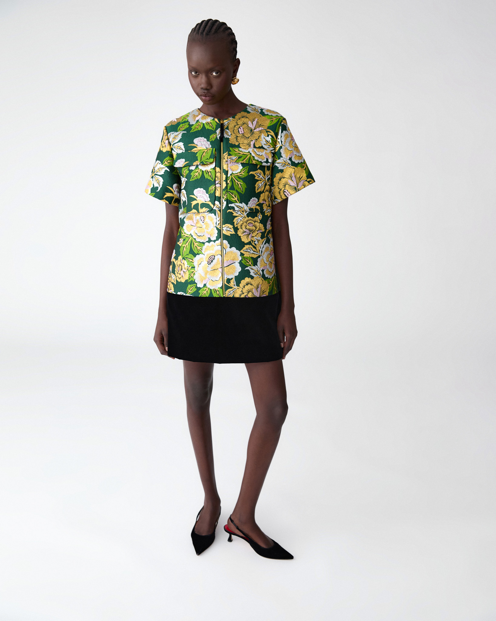 Floral Jacquard and Velvet Shift Dress - 4