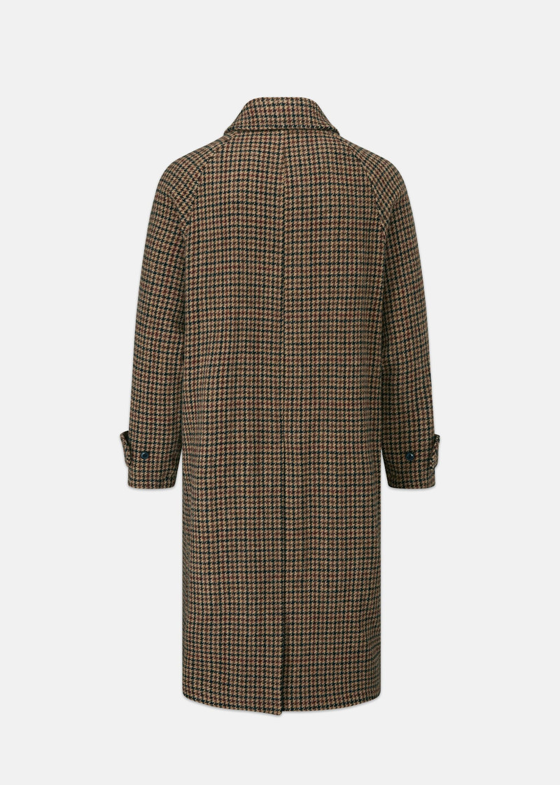 GLOVERALL Men's Hynes Harris Tweed Coat Brown Houndstooth outlook