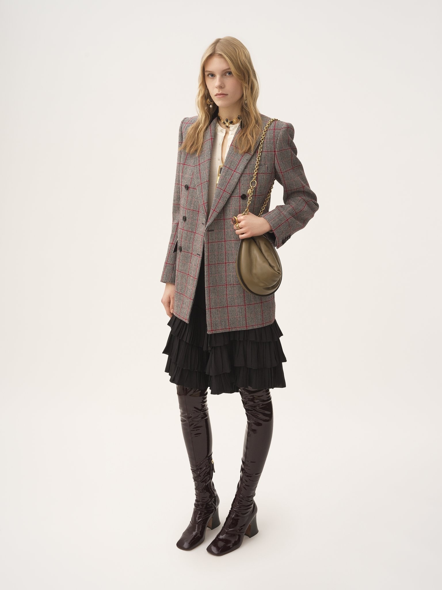 DOUBLE-BREASTED TAILORED JACKET IN WOOL CHECK - 3