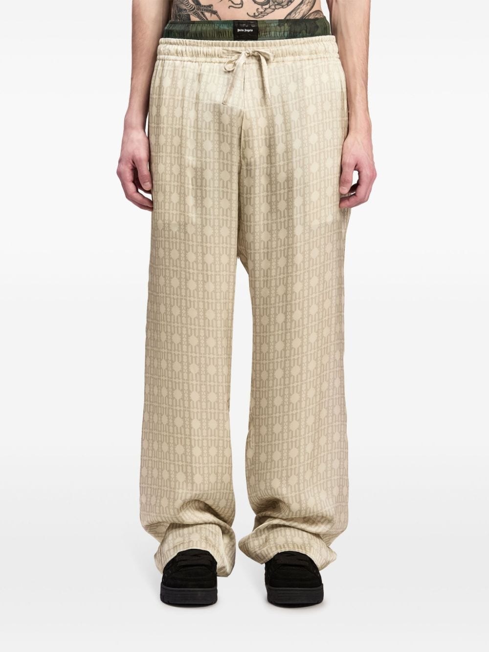 monogram-jacquard wide-leg trousers - 3
