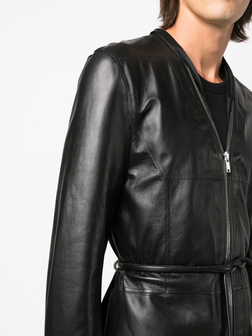 zip-up leather coat - 5