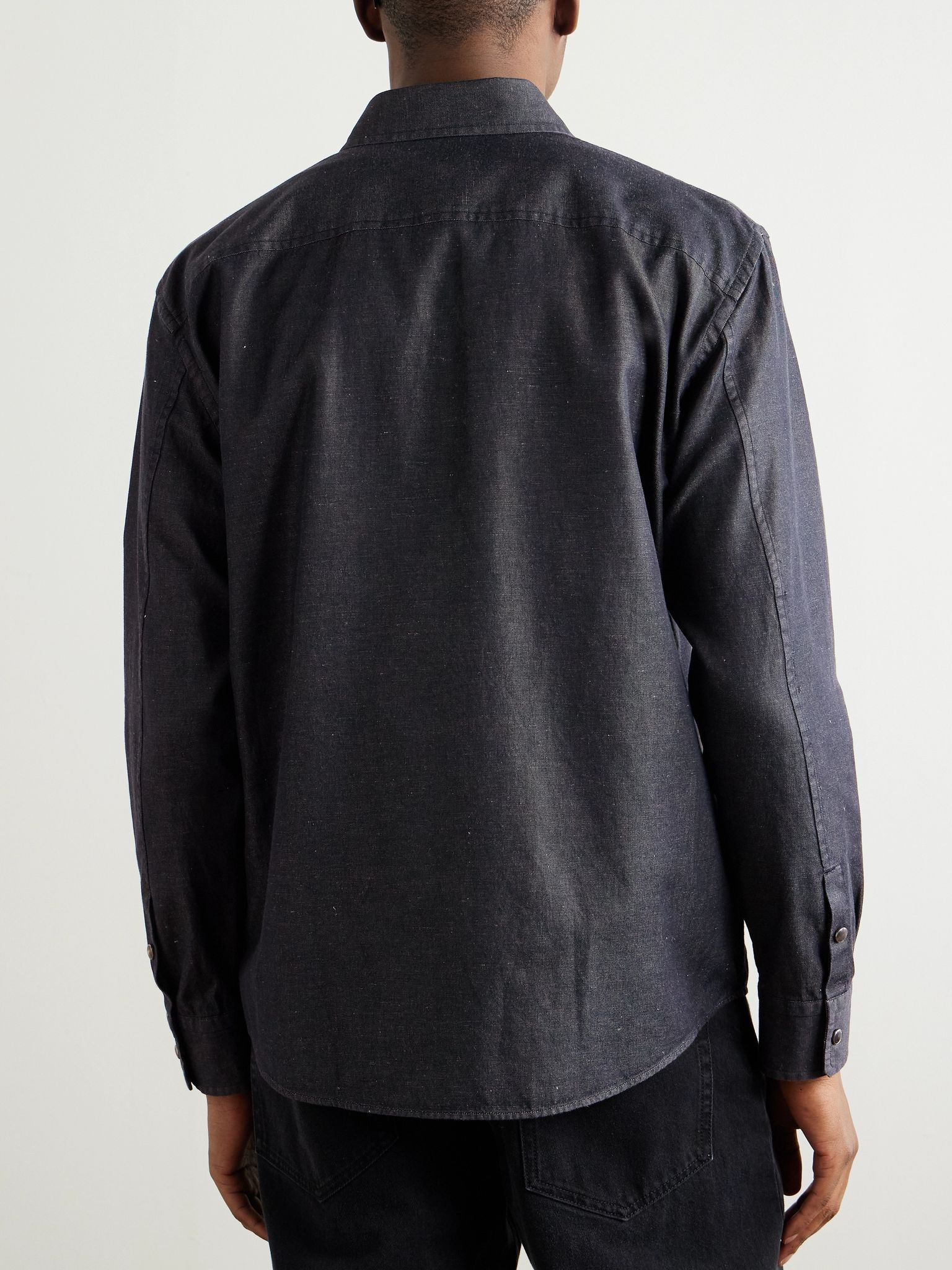 Slim-Fit Cotton and Linen-Blend Twill Shirt Black - 4