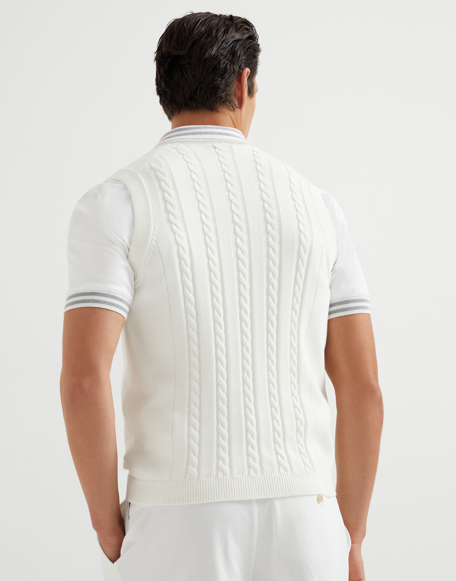 Cotton cable knit sweater vest with logo - 2