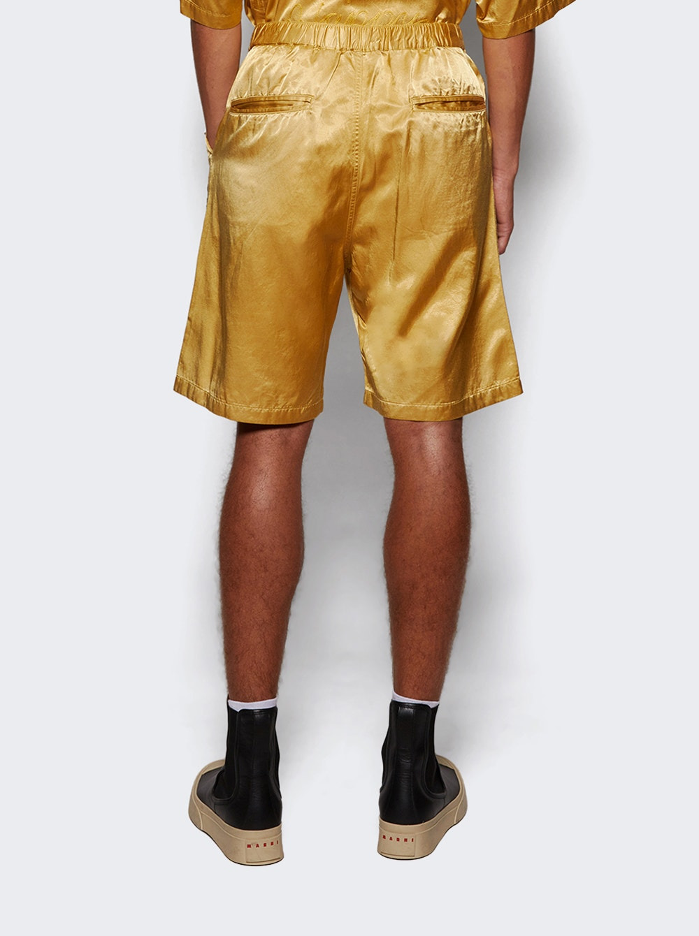 Aged Satin Shorts Yellow - 4