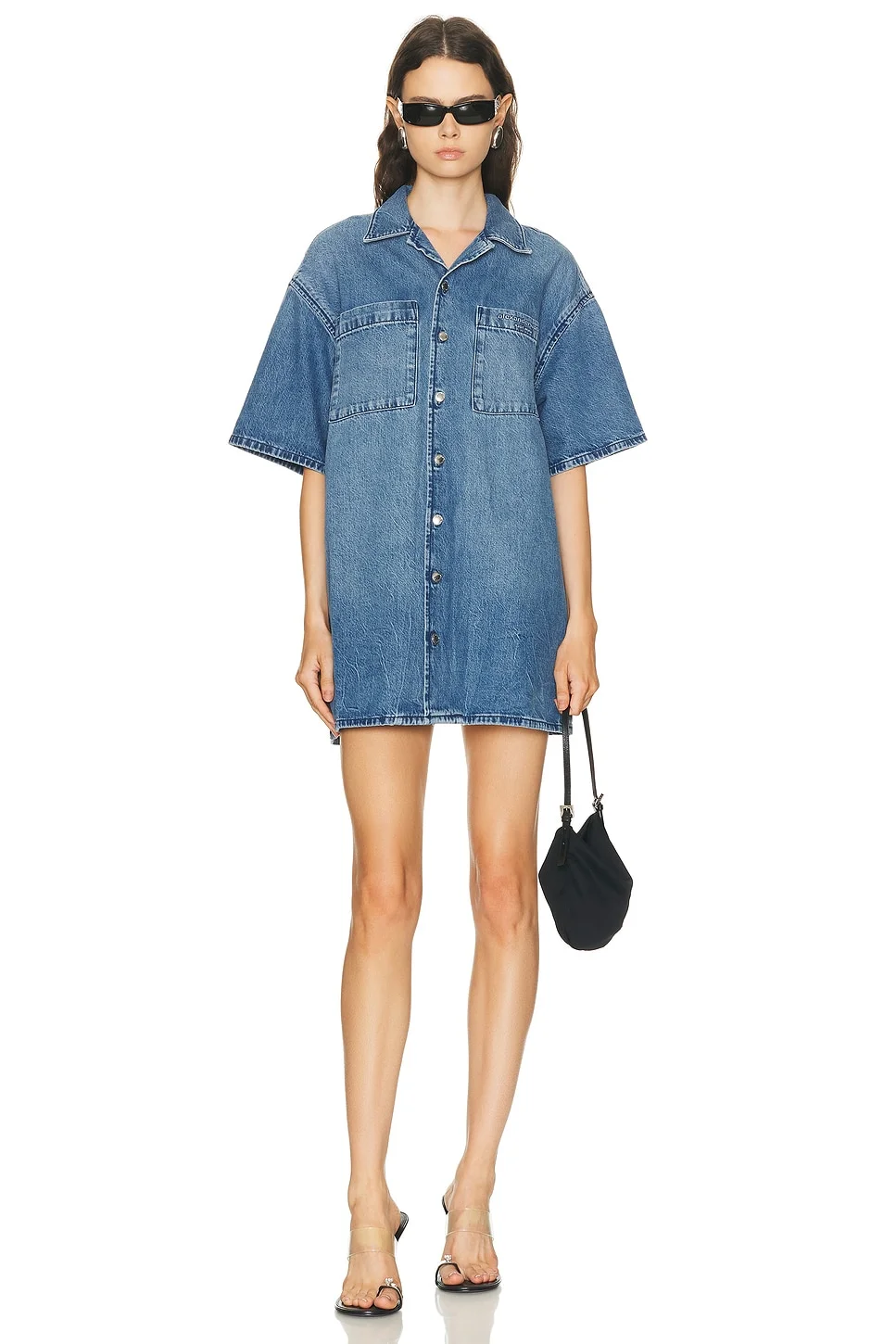 Short Sleeve Boxy Shirt Dress - 1
