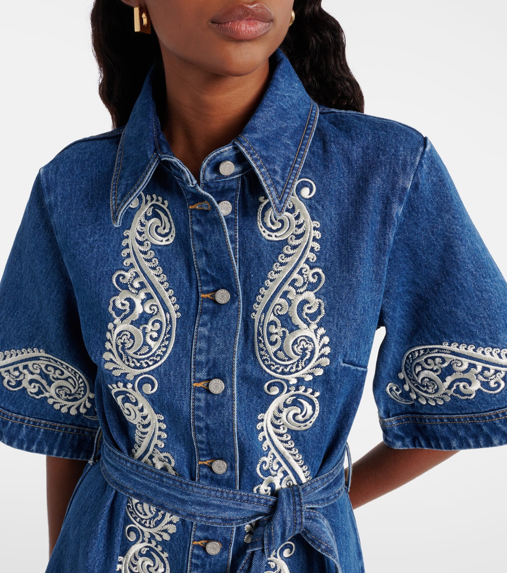 Embroidered paisley denim minidress - 4