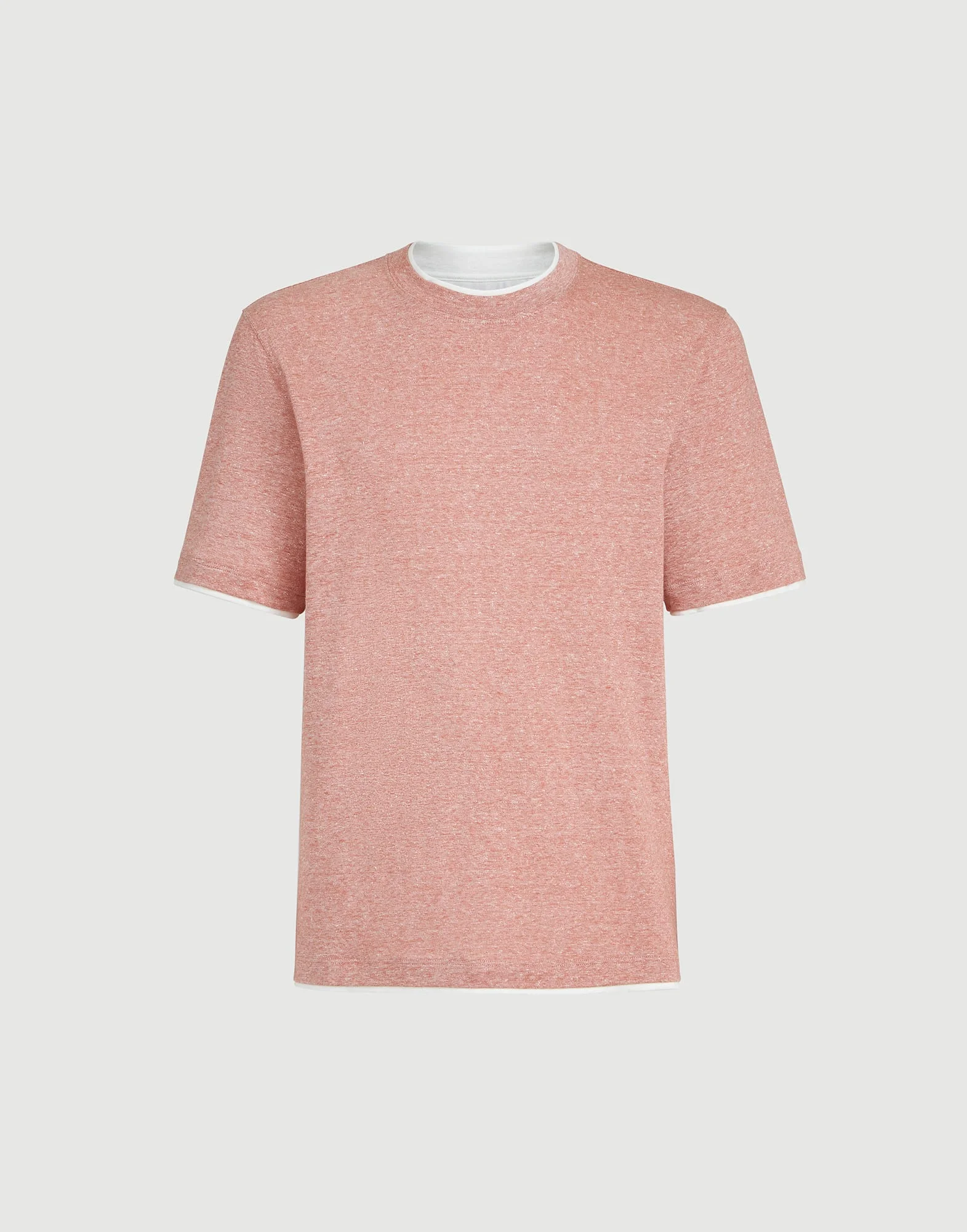 Linen and cotton jersey crew neck T-shirt with faux-layering - 1