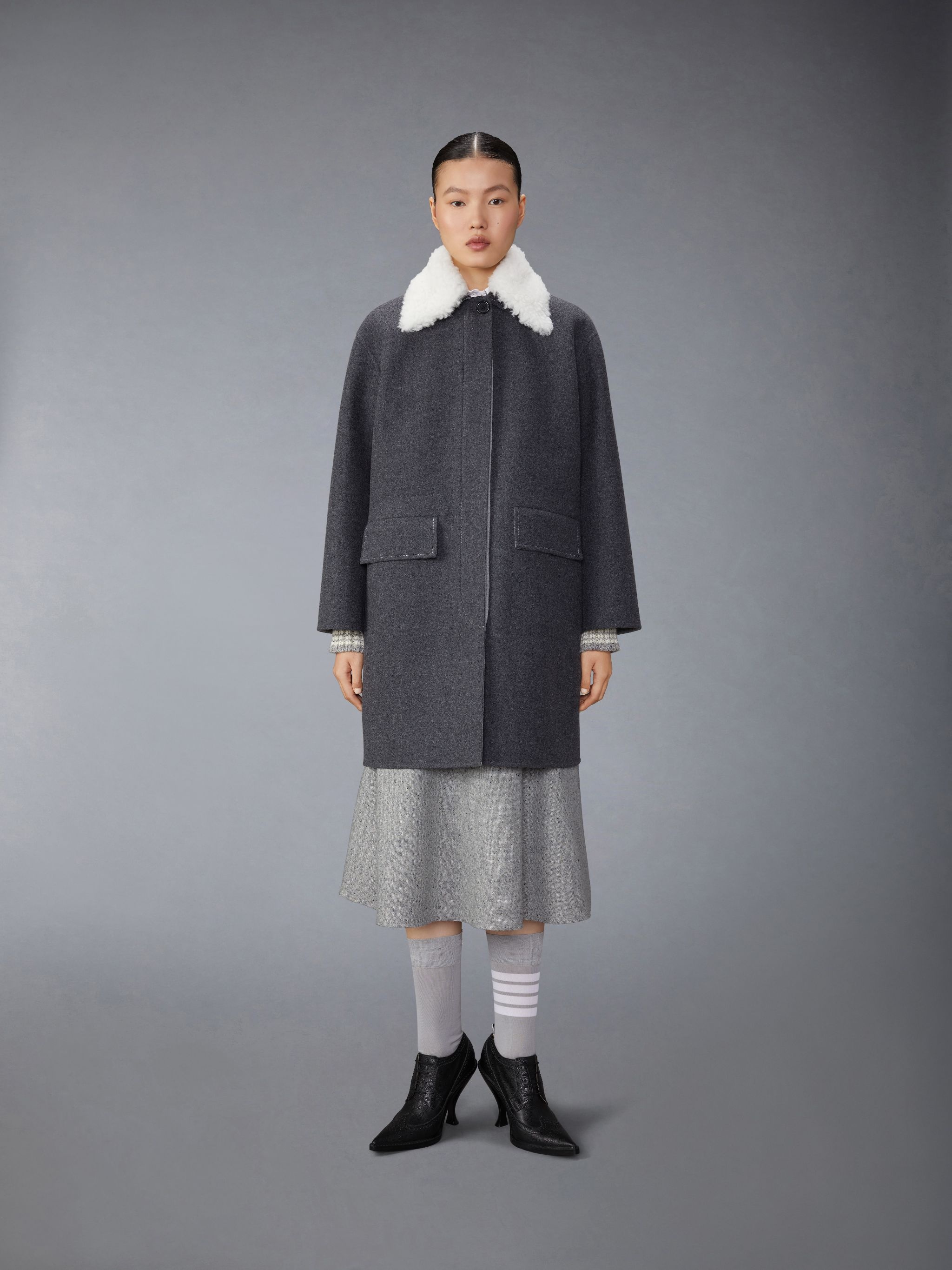 Double Face Melton Solid Detachable Shearing Collar Bal Collar Raincoat - 2