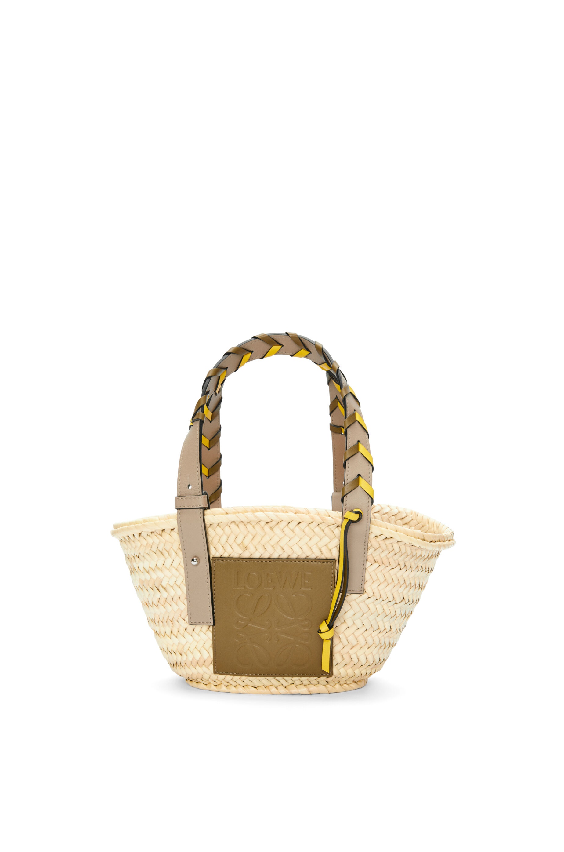 Small Basket bag in palm leaf with a braided handle in calfskin - 1