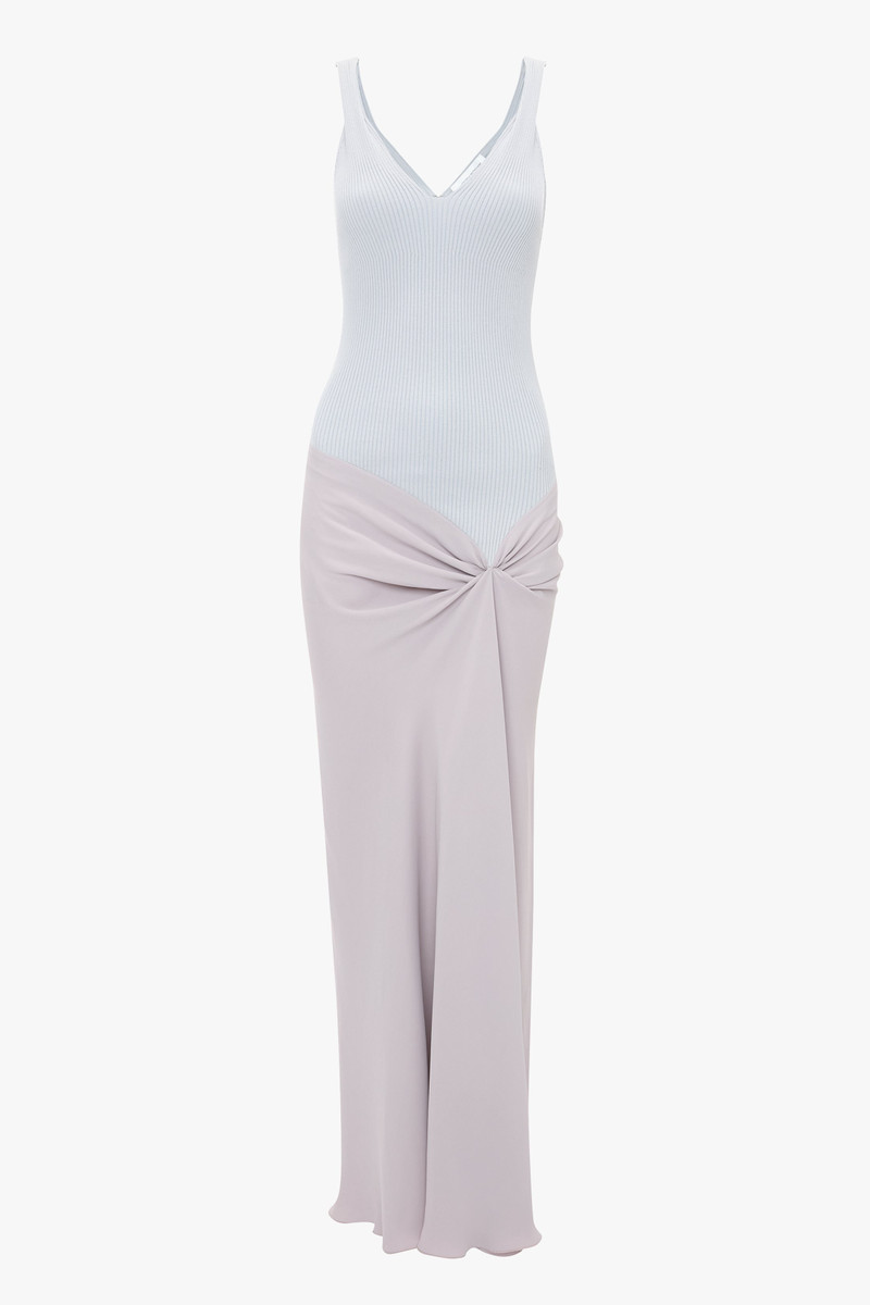Knit Detail Cami Midi Dress In Heather - 1