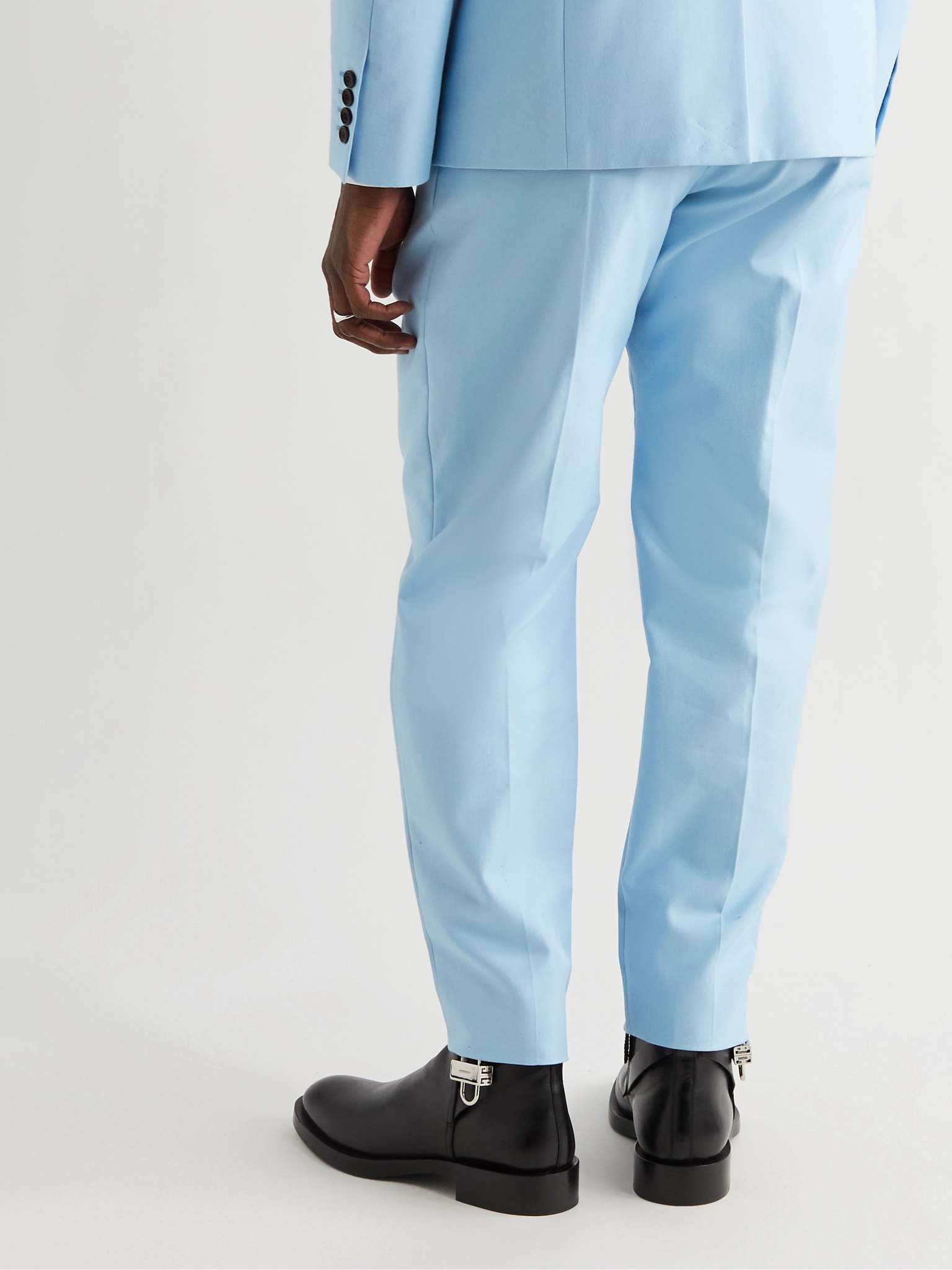 Tapered Pleated Cotton Suit Trousers - 4