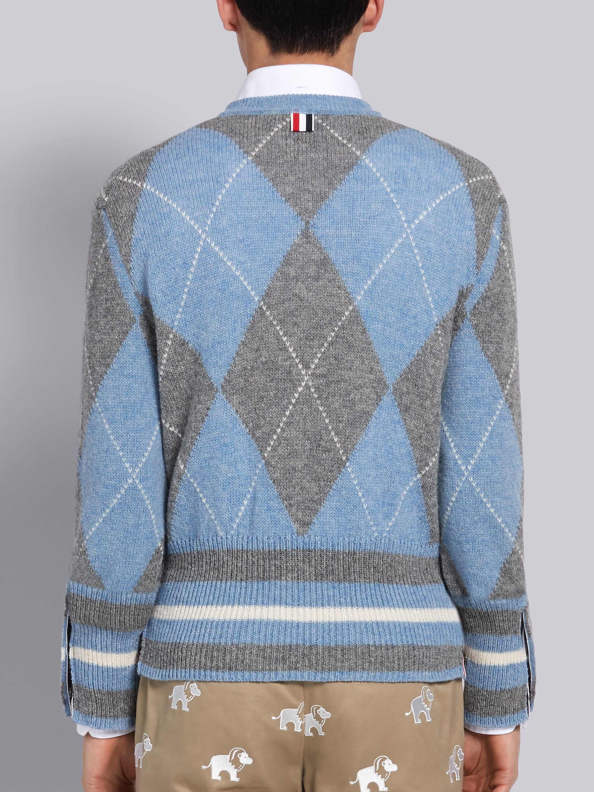 Light Blue Shetland Wool Argyle V-neck Pullover - 2