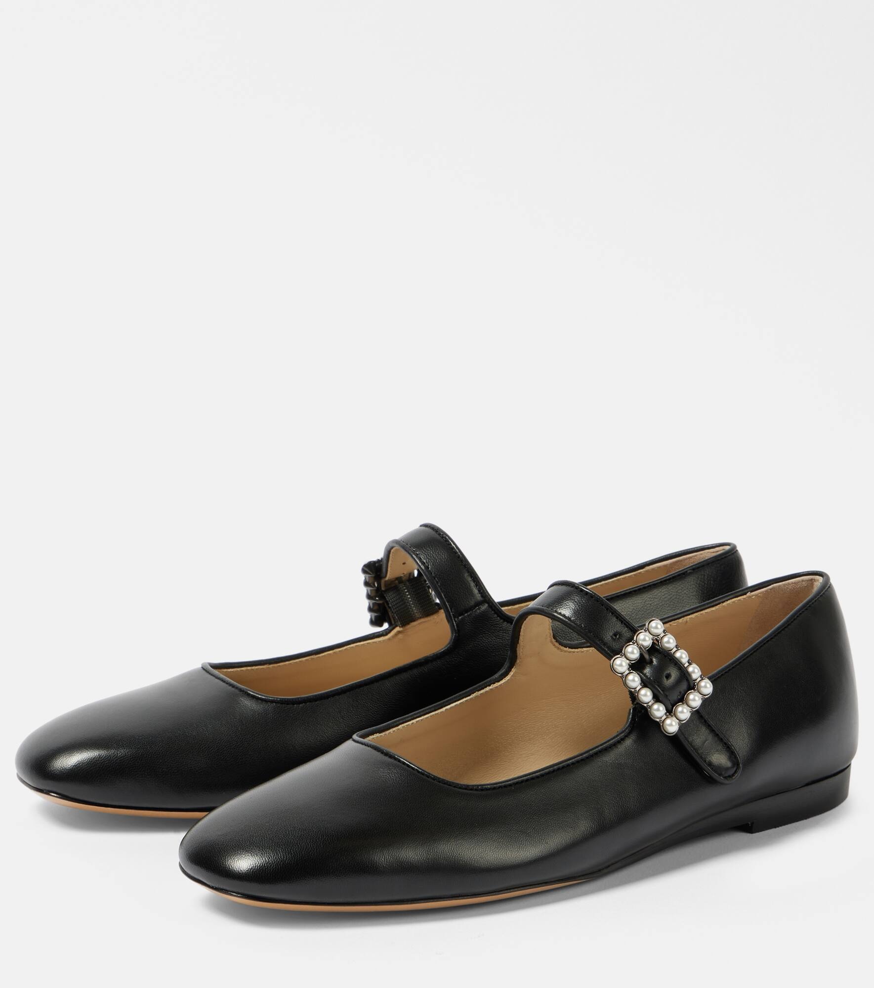 Pearl-embellished leather Mary Jane flats - 4