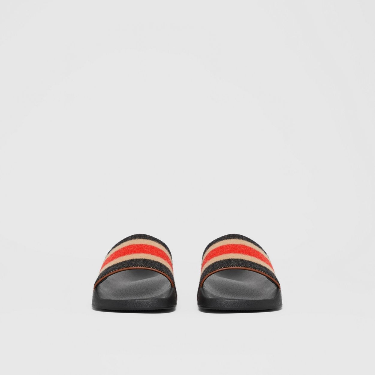 Striped Wool and Leather Slides - 5