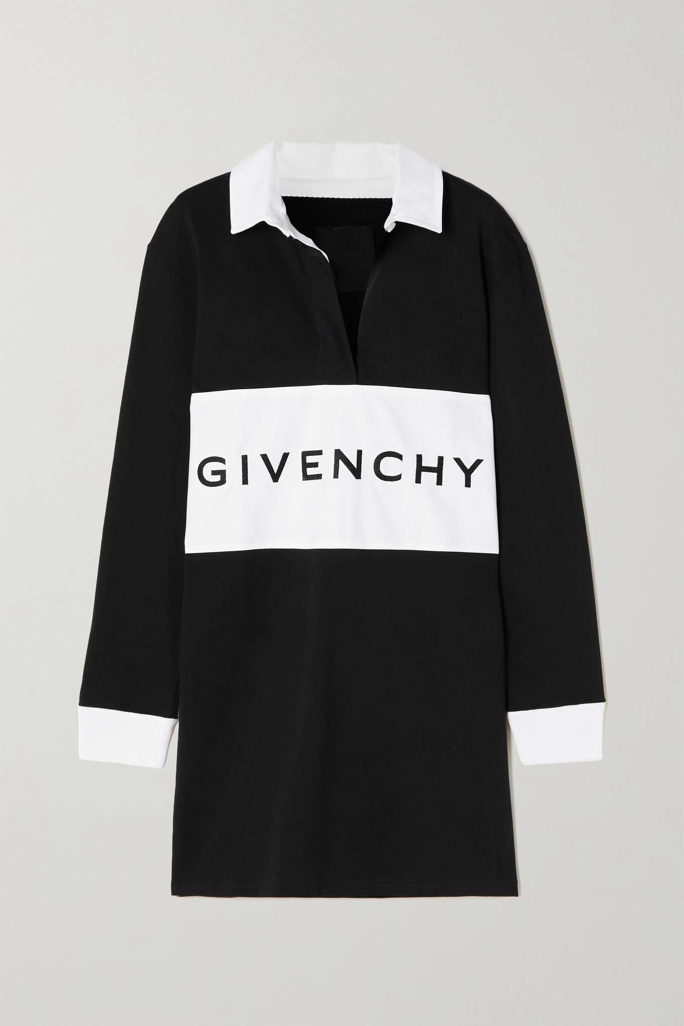 Printed two-tone cotton-jersey shirt dress - 1