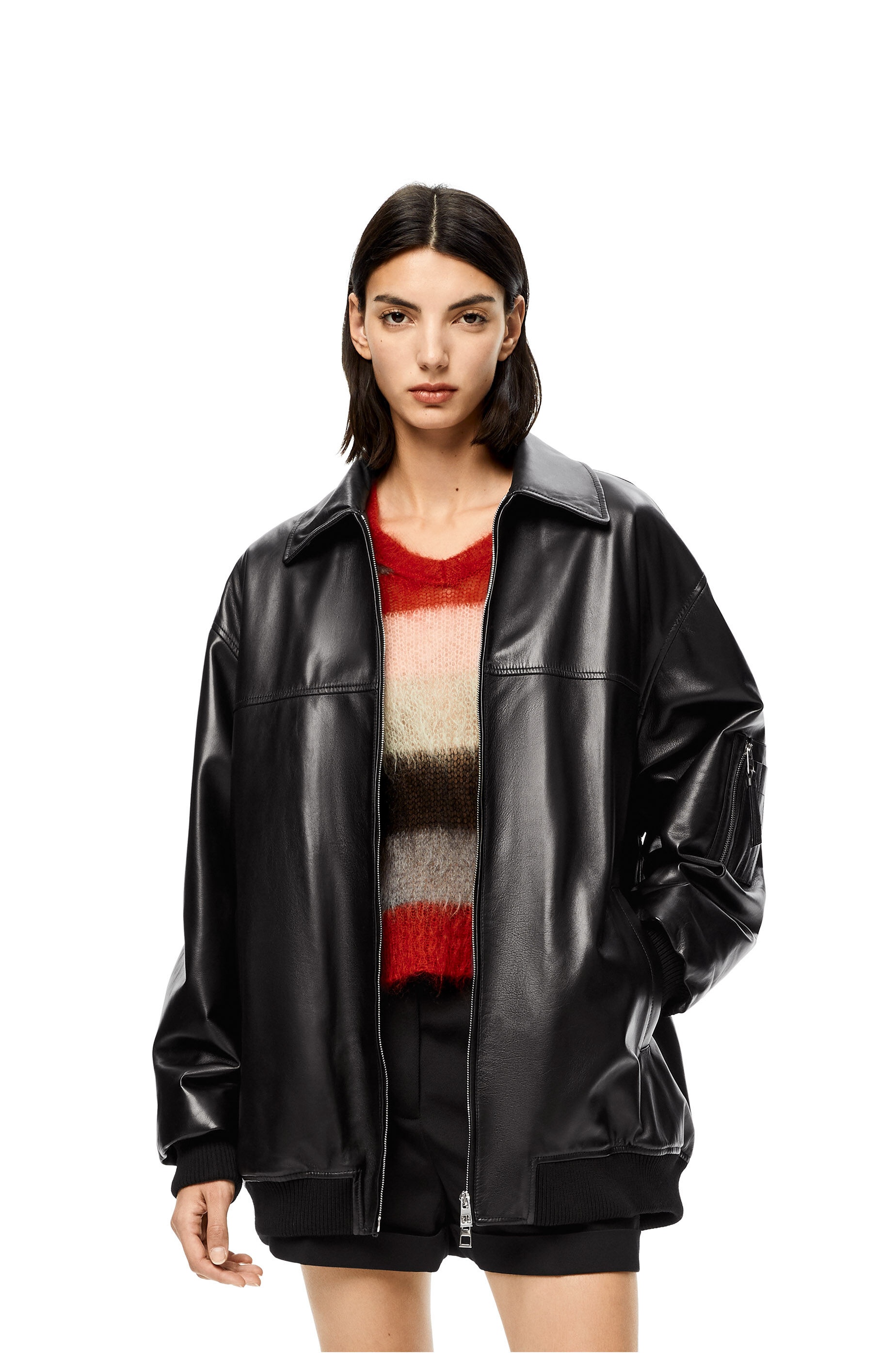 Shearling collar bomber jacket in nappa - 3
