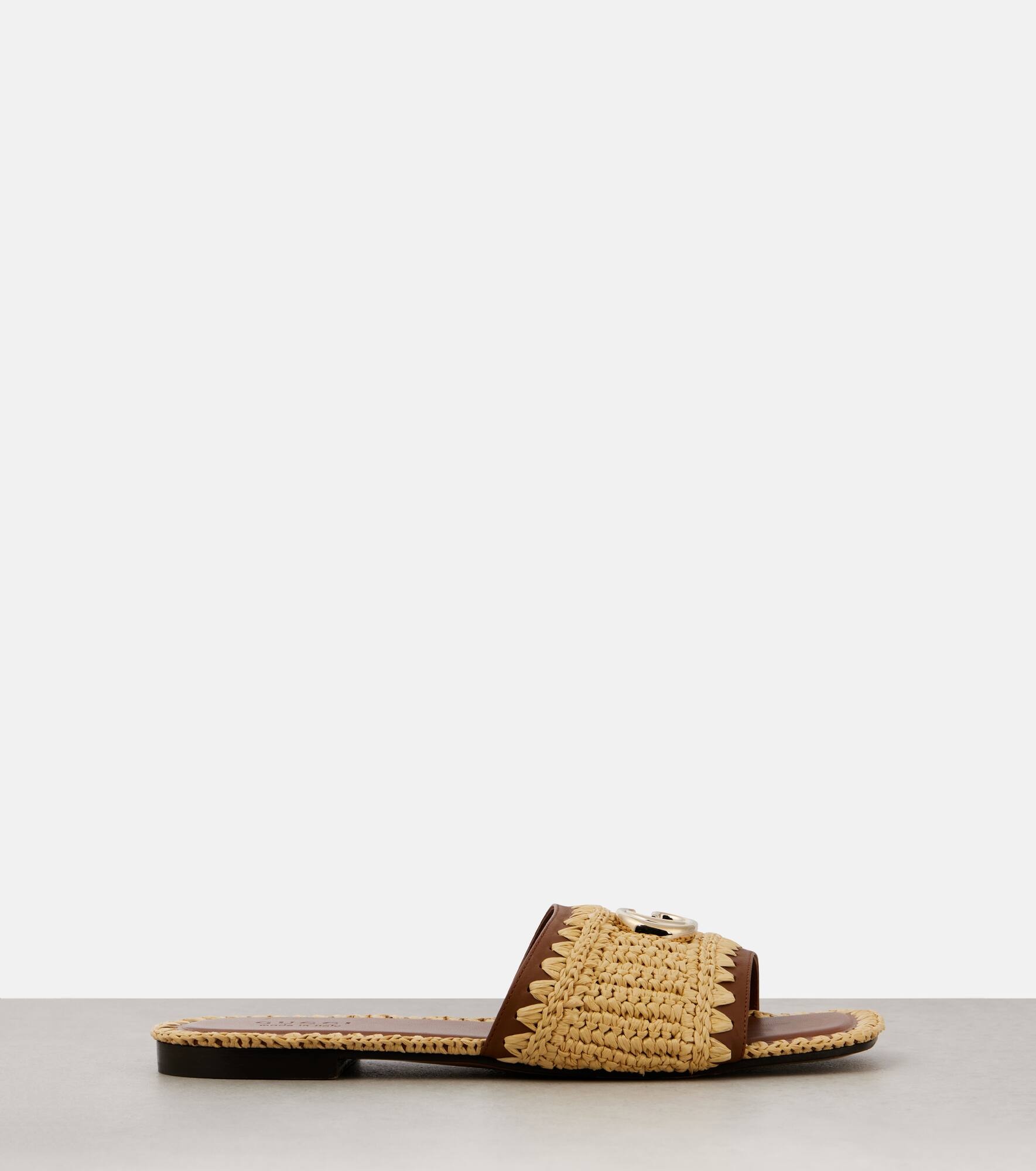 Double G leather and raffia slides - 4