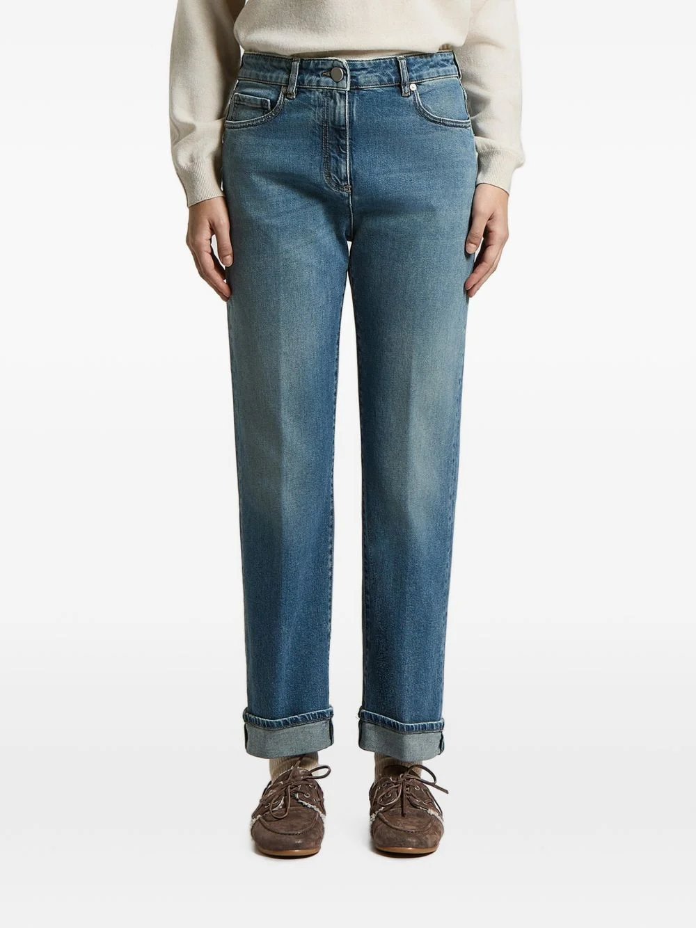 straight-leg turned-up jeans - 1